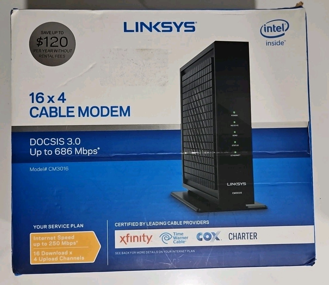 Linksys CM3016 16×4 Cable Modem – DOCSIS 3.0 Open Box