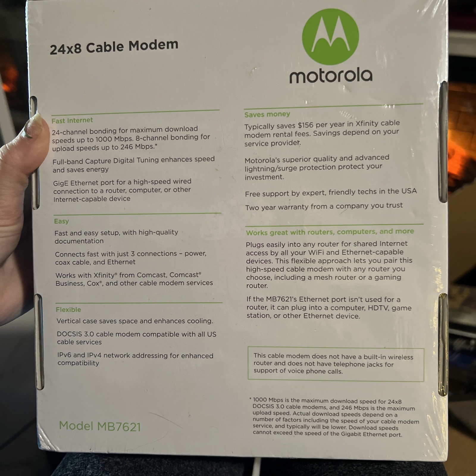 Motorola 24×8 Cable Modem MB7621 DOCSIS 3.0 1000+ mbps NEW factory sealed