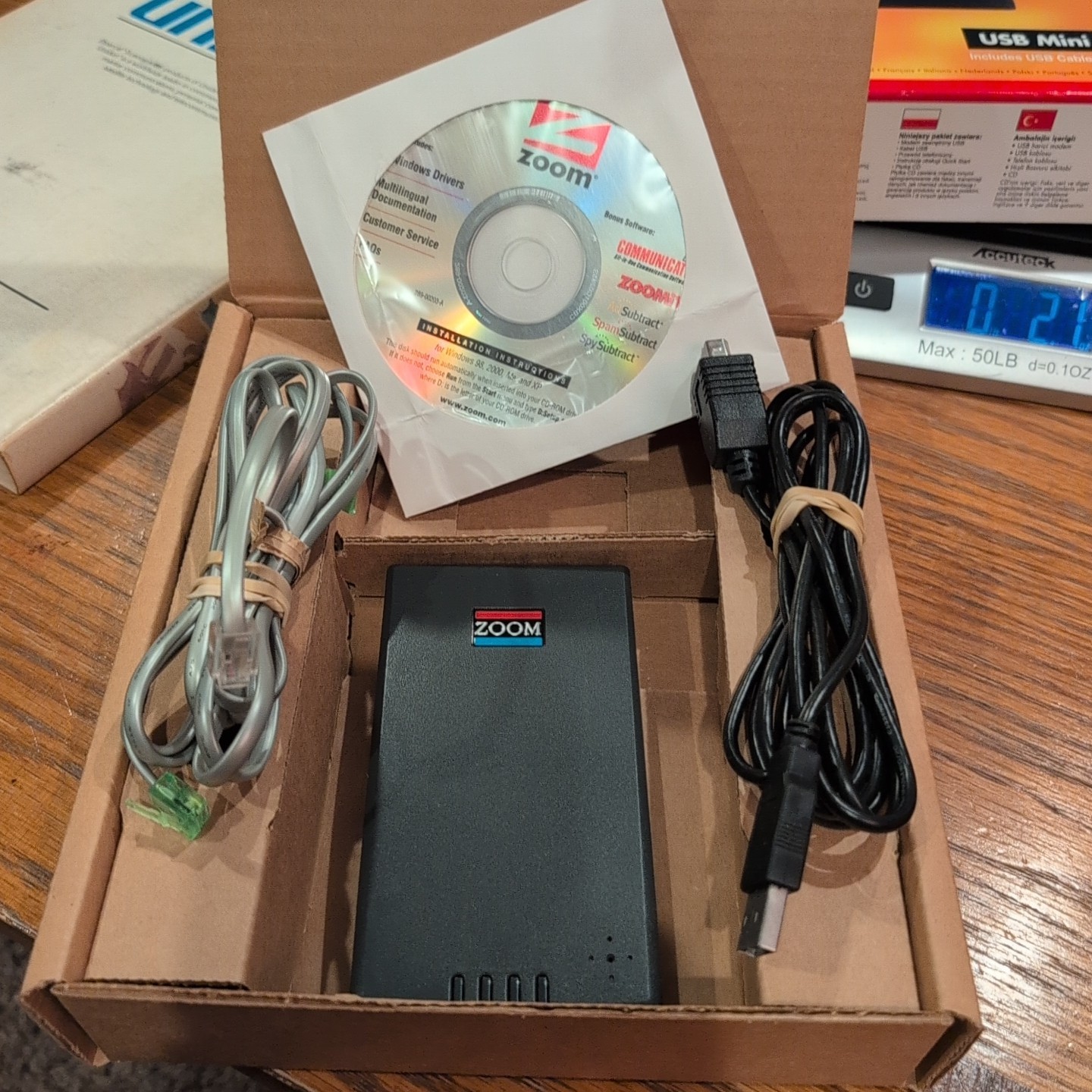 Zoom 56K USB Mini External Modem Model 3090 V.92/V.90 w/ Cable & CD Windows XP