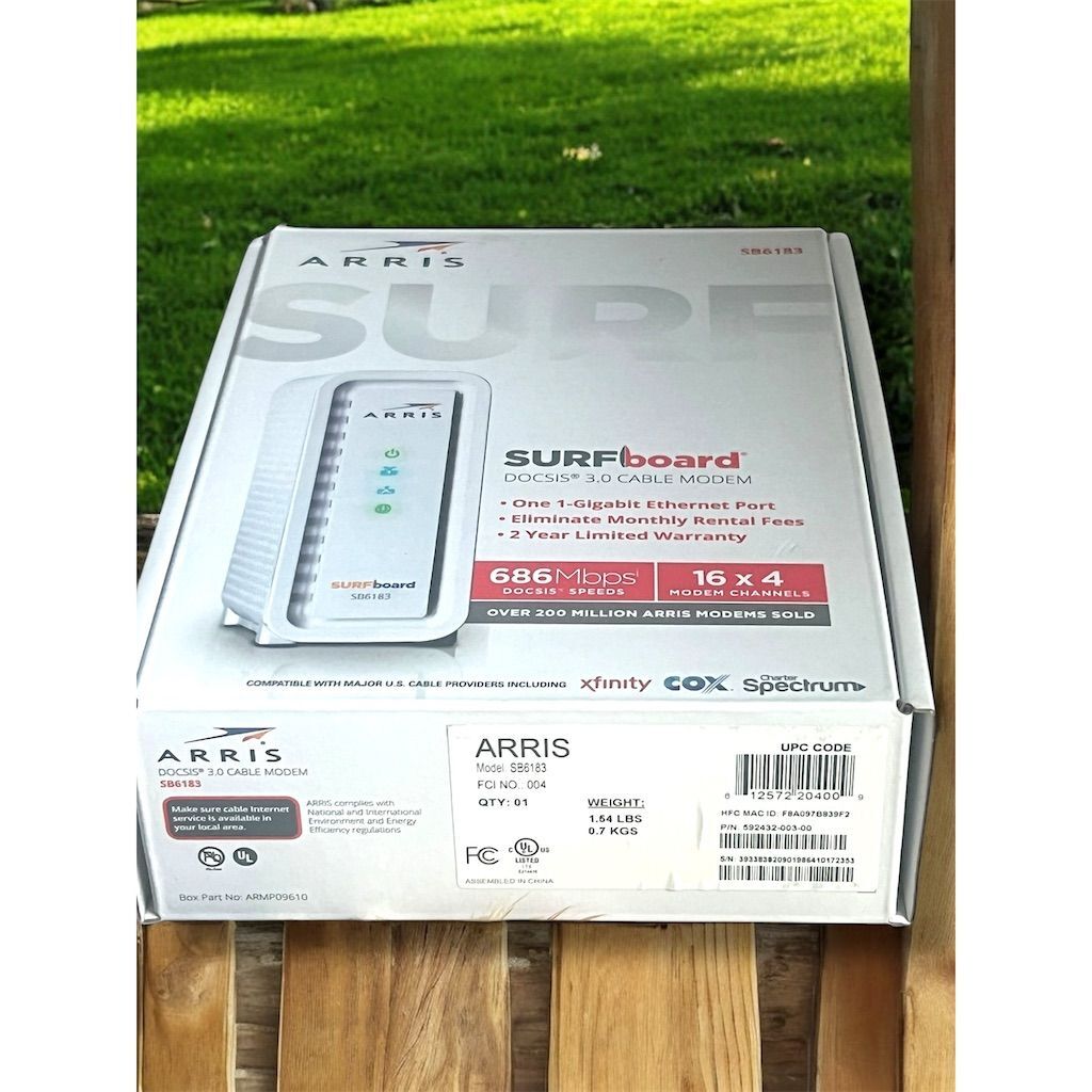 Arris SURFboard SB6183 DOCSIS 3.0 Cable Modem White 960 Mbps Ethernet Open Box