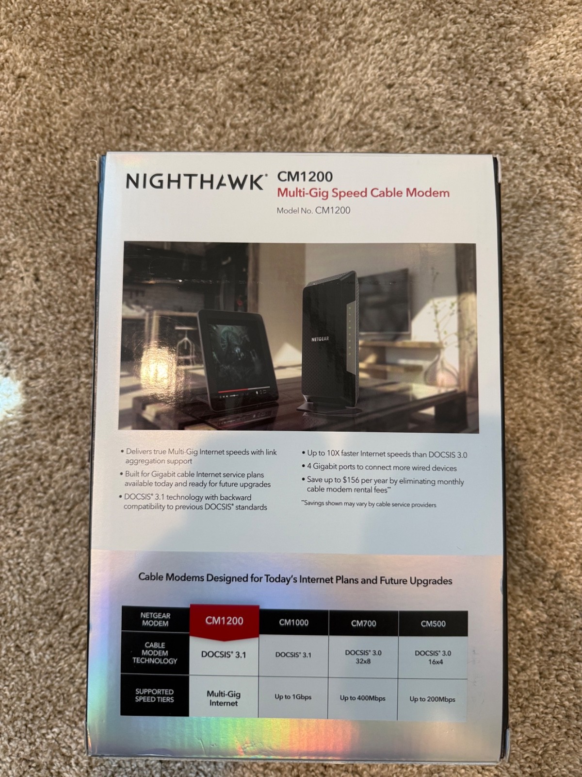 NETGEAR Nighthawk CM1200 DOCSIS 3.1 Multi-Gig Speed Cable Modem Ethernet Black