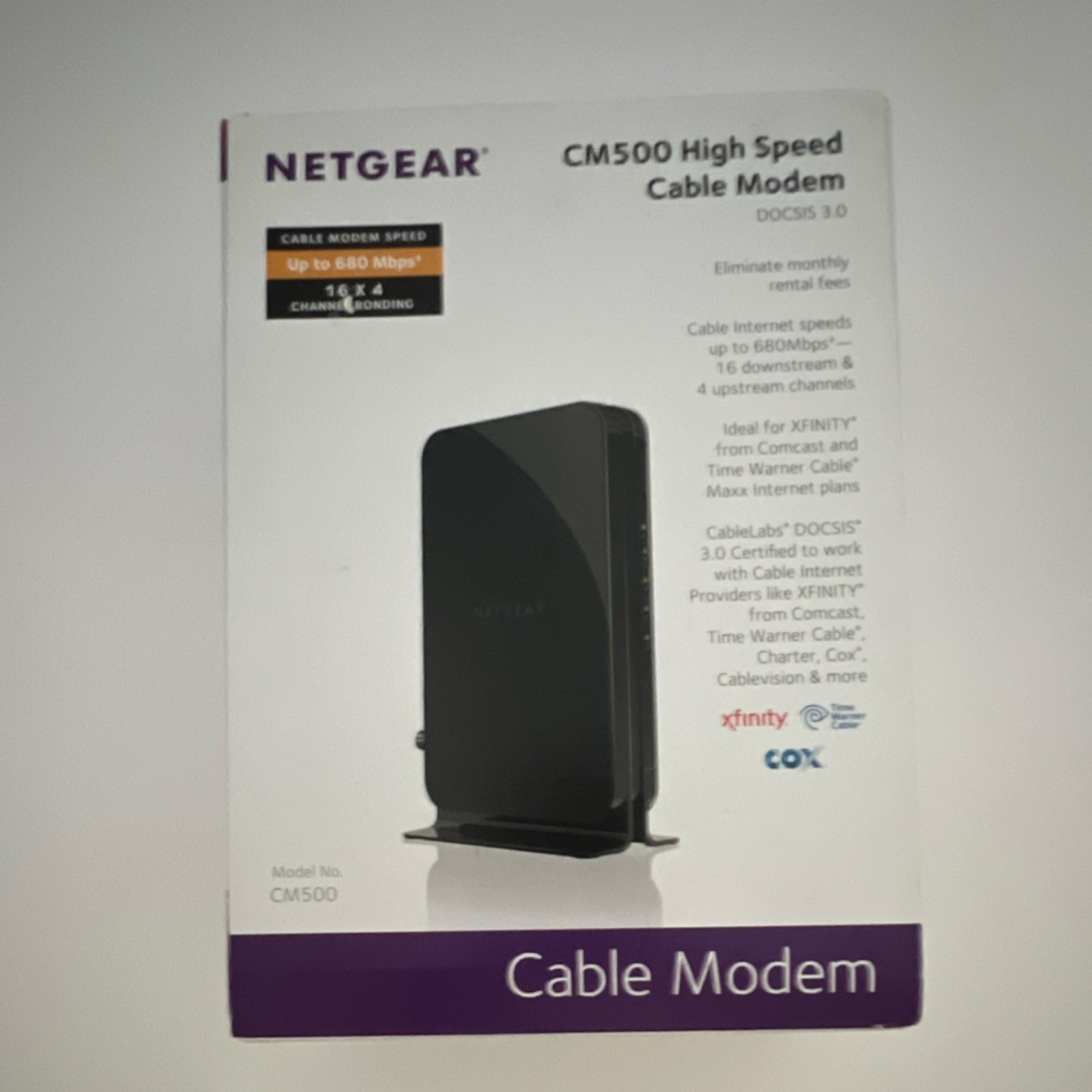 NETGEAR CM500 Cable Modem DOCSIS 3.0 680 Mbps Ethernet Xfinity Cox Time Warner