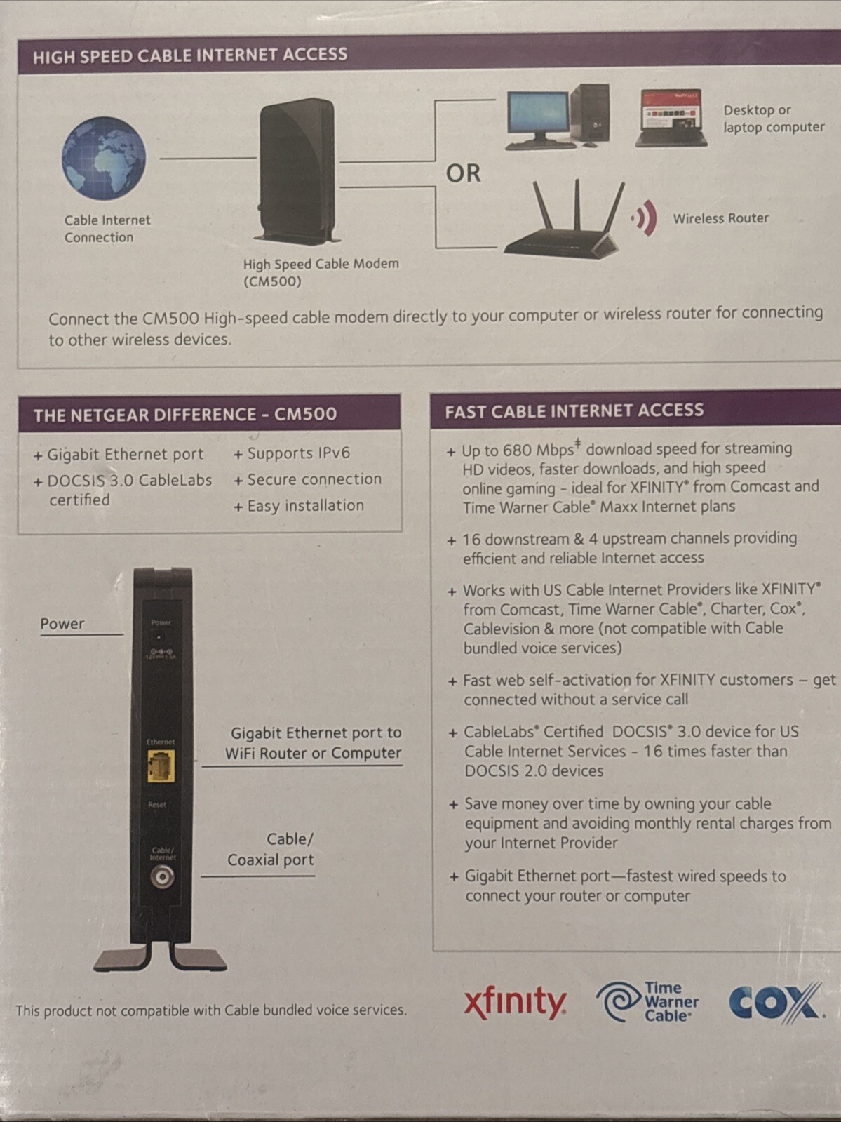 NETGEAR Cm500-1aznas 16×4 DOCSIS 3.0 Cable Modem Max Download Speeds of 680mbps