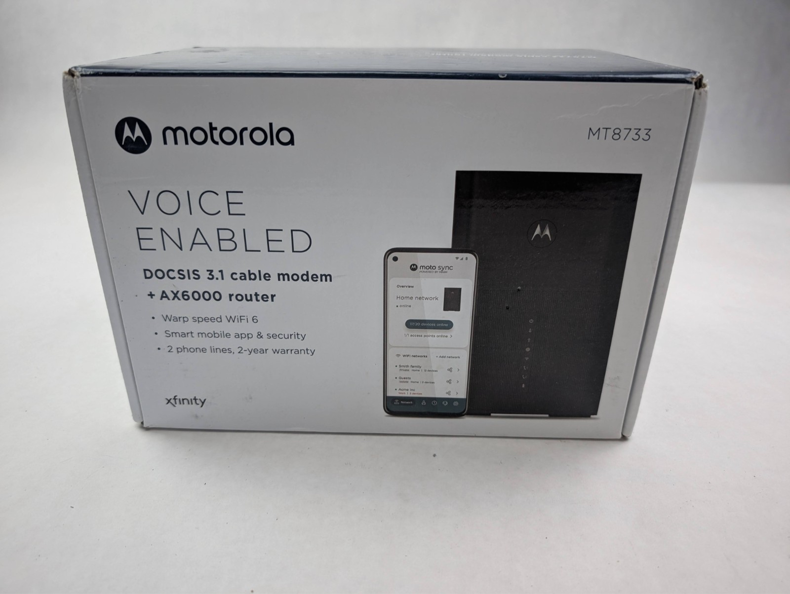 Motorola MT8733 DOCSIS 3.1 WiFi 6 AX600 Cable Modem-Router