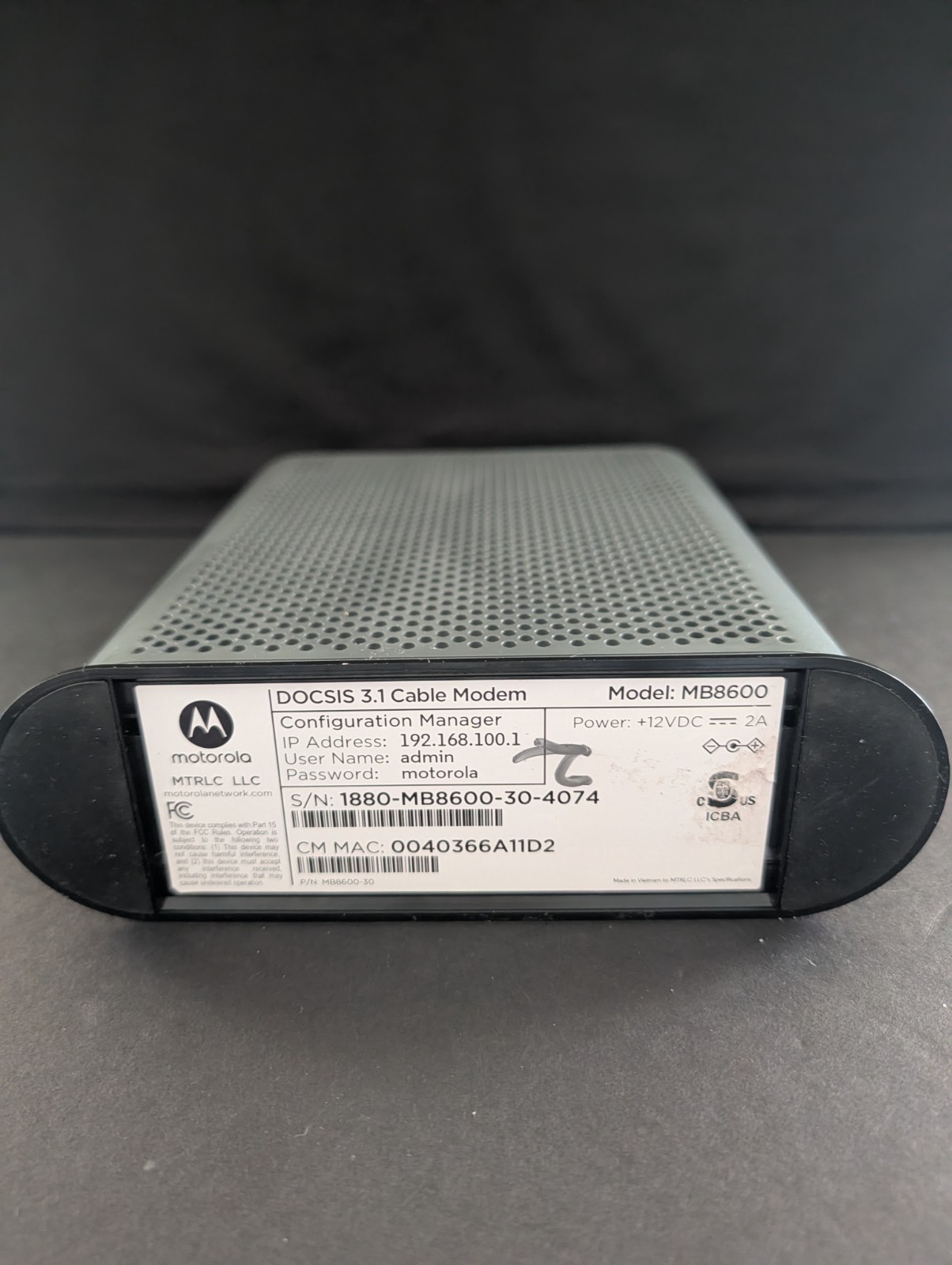 Motorola MB8600 DOCSIS 3.1 Ultra High Speed Cable Modem with Power Cord