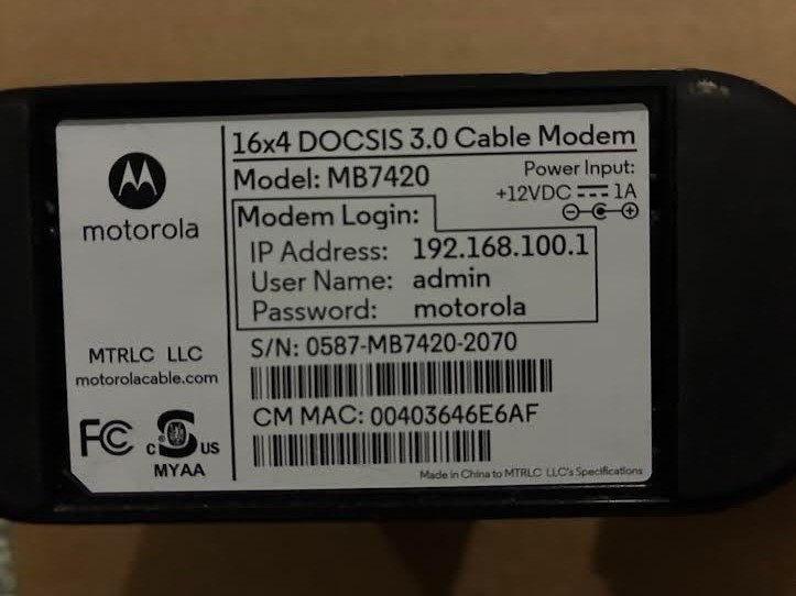 Motorola MB7420 – 16×4 Cable Modem – 686 Mbps – With Power Cord *TESTED*