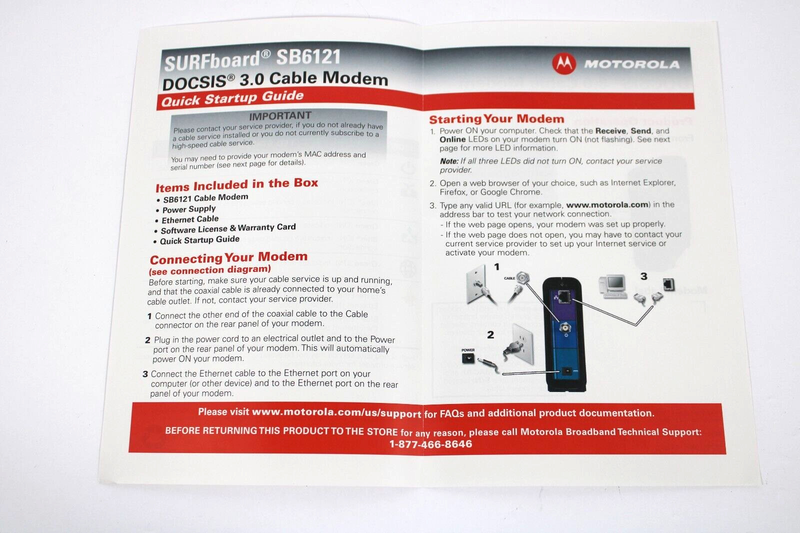 Motorola Surfboard SB6121 Cable Modem DOCSIS 3.0 – Pre-owned