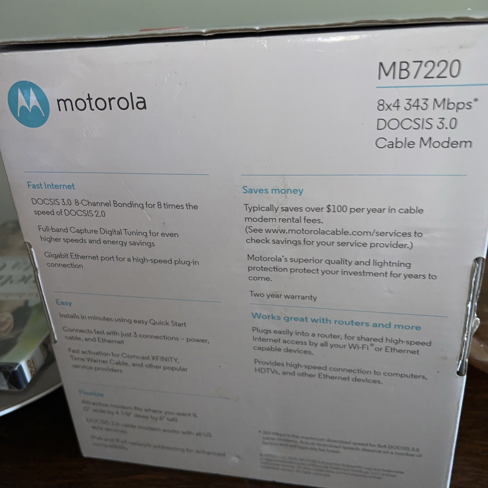 Motorola Cable Modem Model MB7220 w/ Power Cord & Ethernet Cable Tool