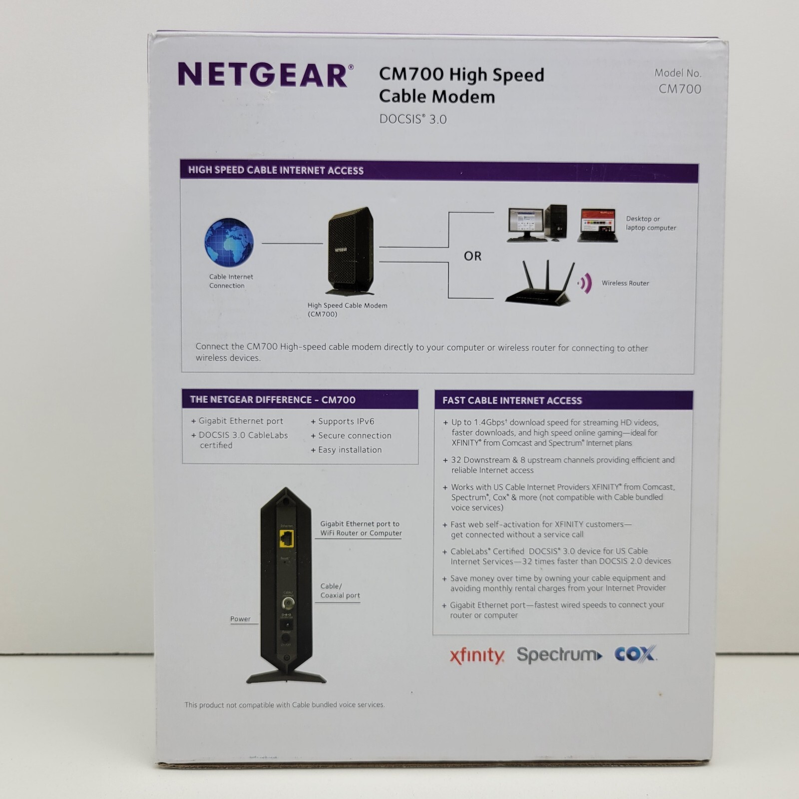 Netgear CM700 Cable Modem High Speed Internet Access DOCSIS 3.0