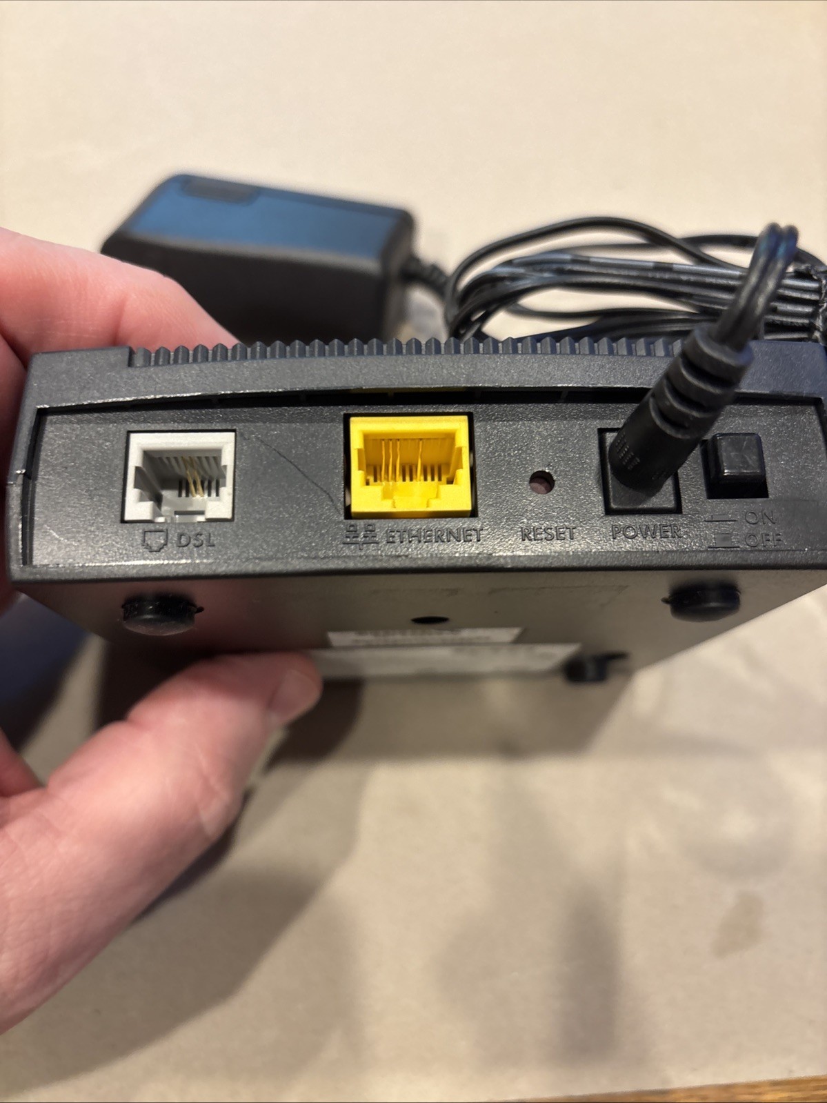 ZyXel P-600R-F1 DSL Modem with Power Cord and Ethernet Cable Powers Up