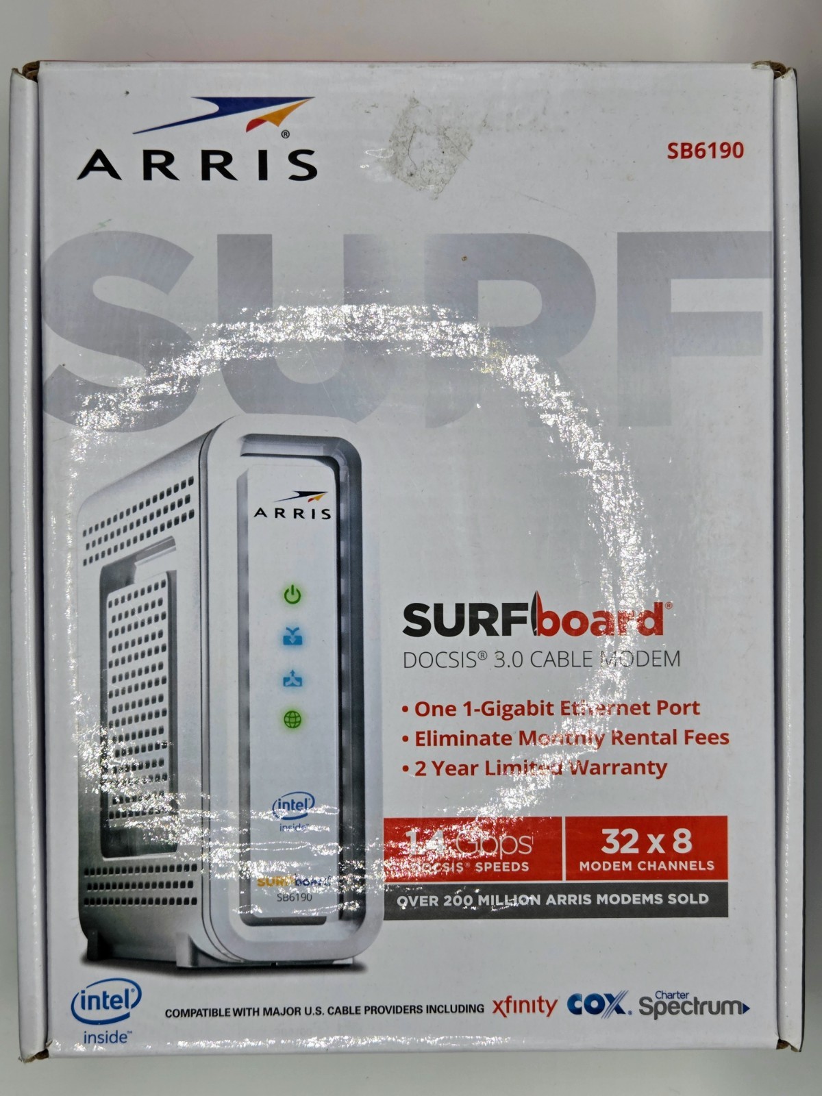 ARRIS SURFboard SB6190 DOCSIS 3.0 32 x 8 Gigabit Cable Modem 1 Gbps – white