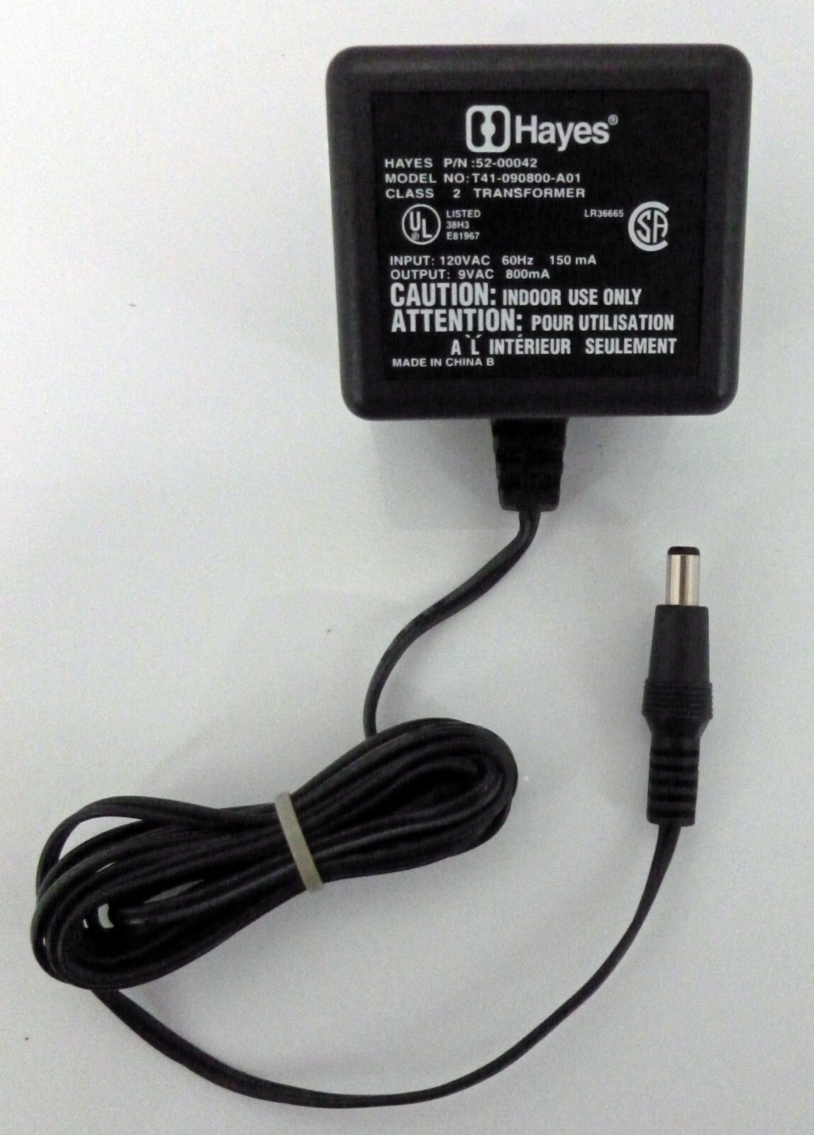Hayes Power Adapter 52-00042 Model No. T41-090800-A01