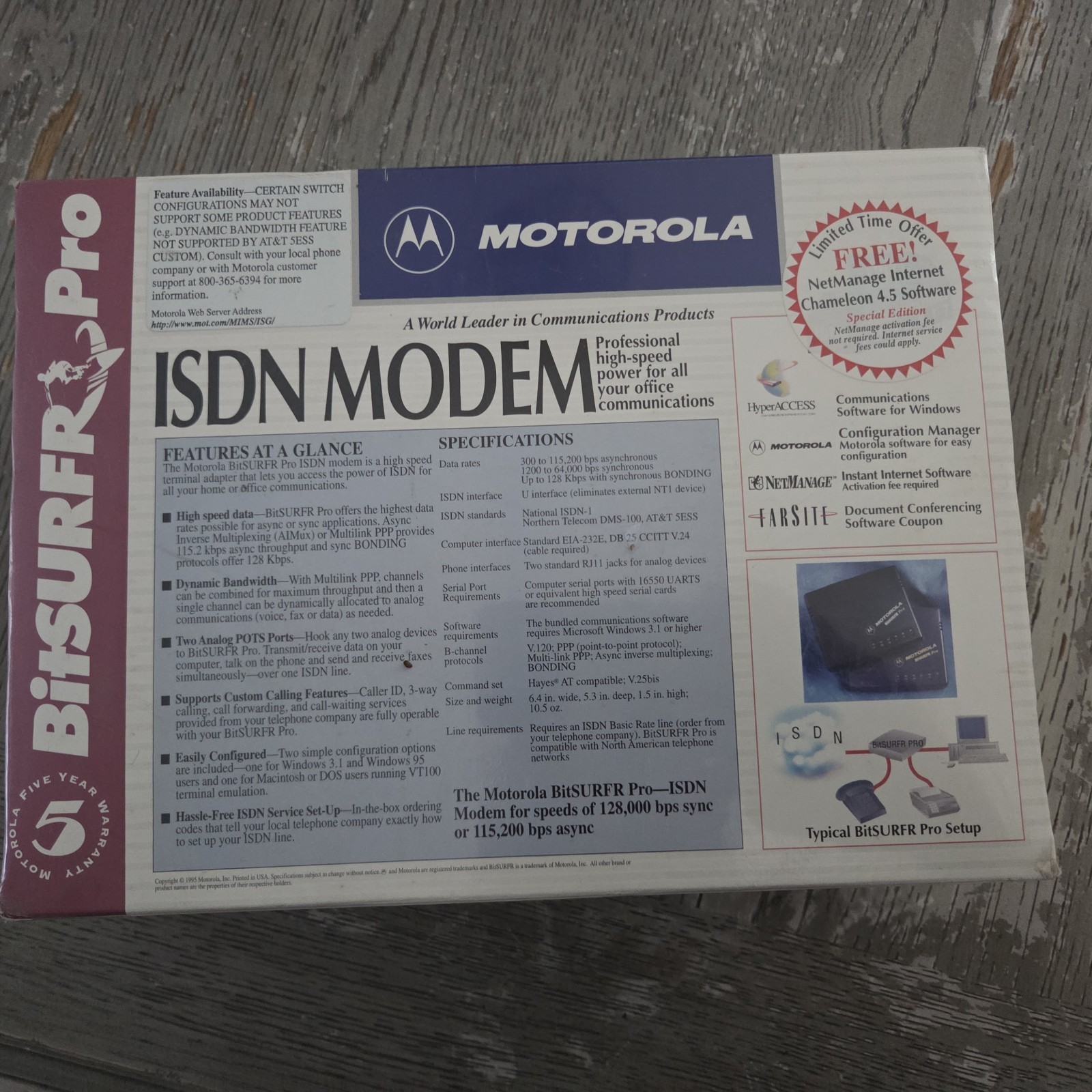 Motorola BitSURFR Pro ISDN Modem 128,000 bps RJ-45 Software MPN T3622J10000