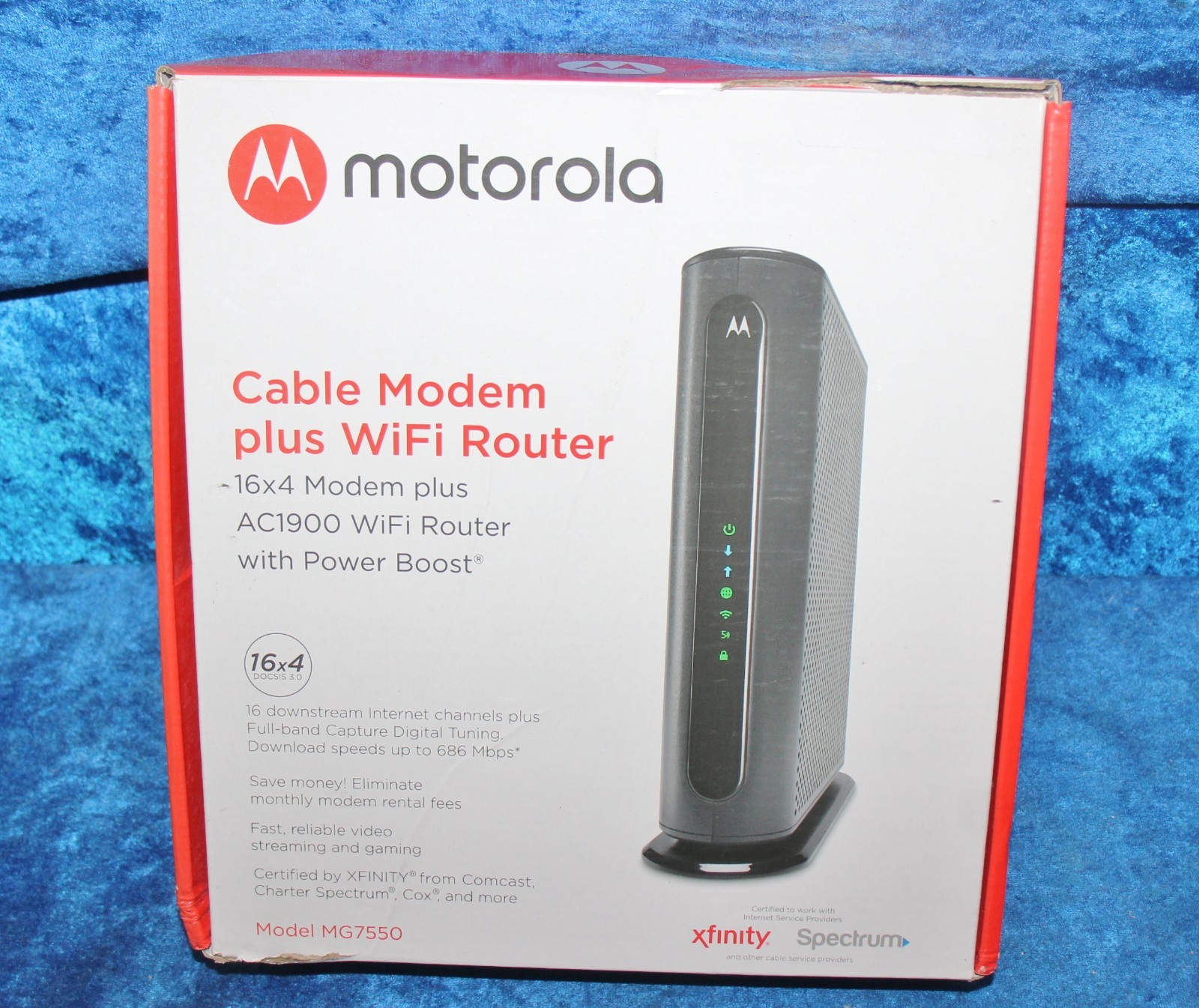 New Motorola MG7550 16×4 Cable Modem plus AC1900 Wifi Router with Power Boost