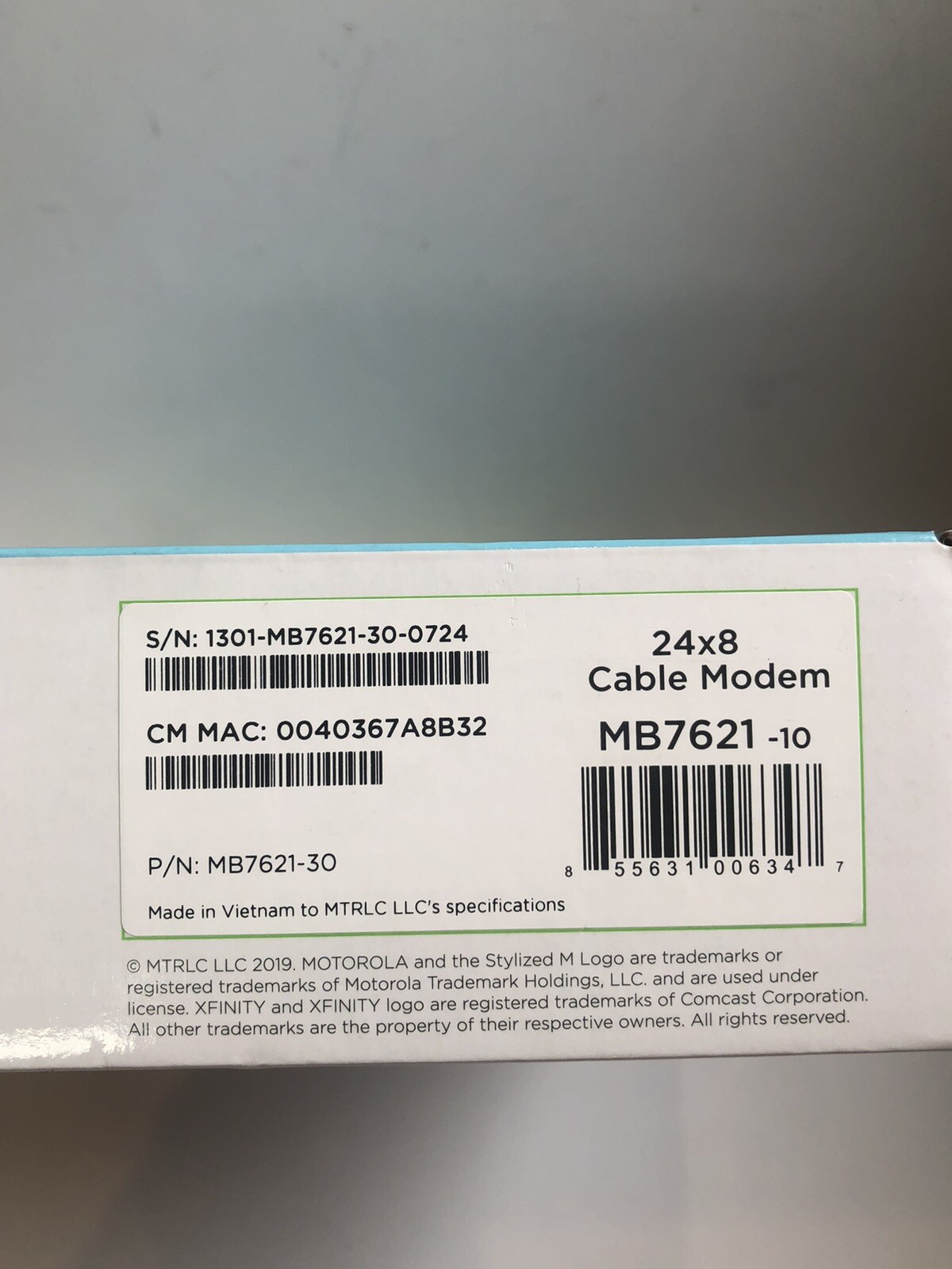Motorola Cable Modem 24×8 Model MB7621 DOCSIS 3.0 with 24 x 8 Channel Bonding