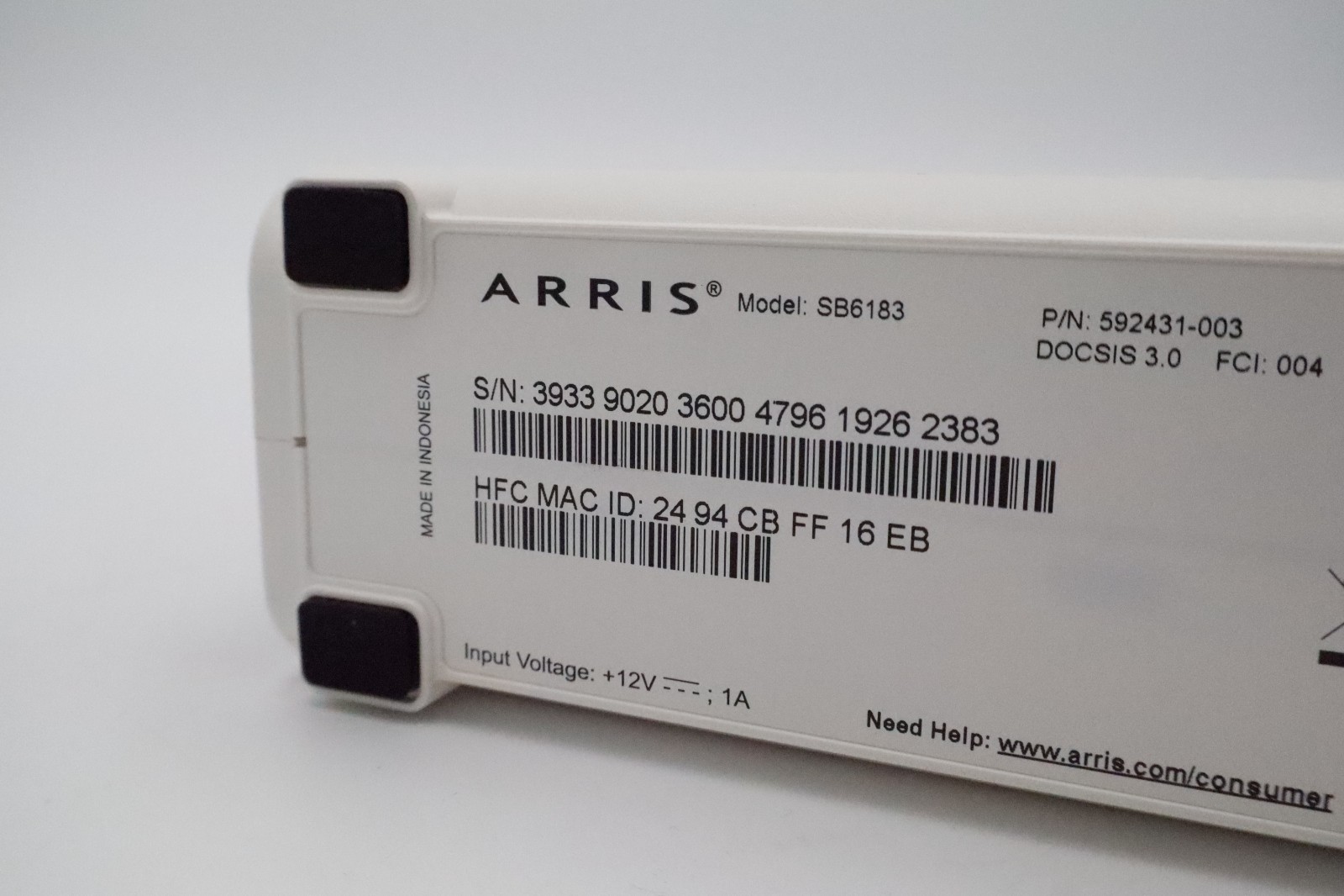 ARRIS SURFboard SB6183 DOCSIS 3.0 16×4 Cable Modem White No Power Adapter