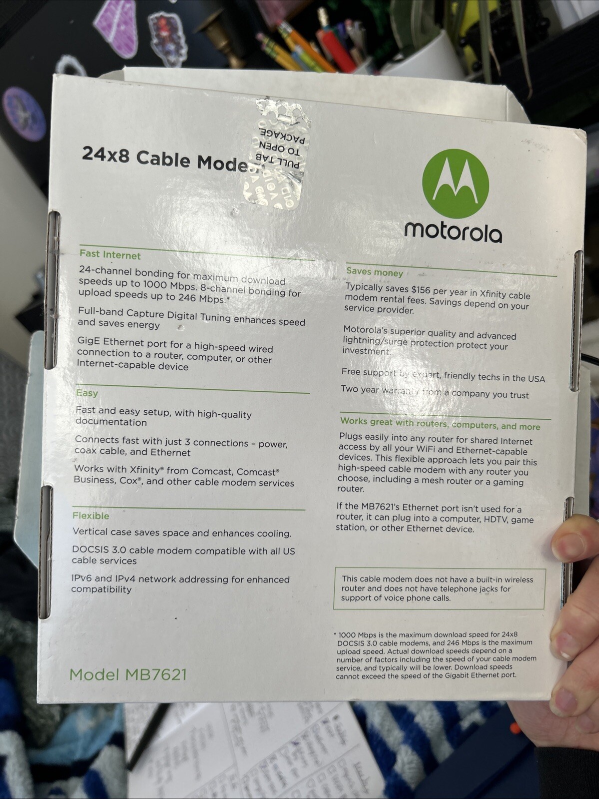 Motorola MB7621 24×8 DOCSIS 3.0 Cable Modem 1000+ Mbps Comcast XFINITY COX