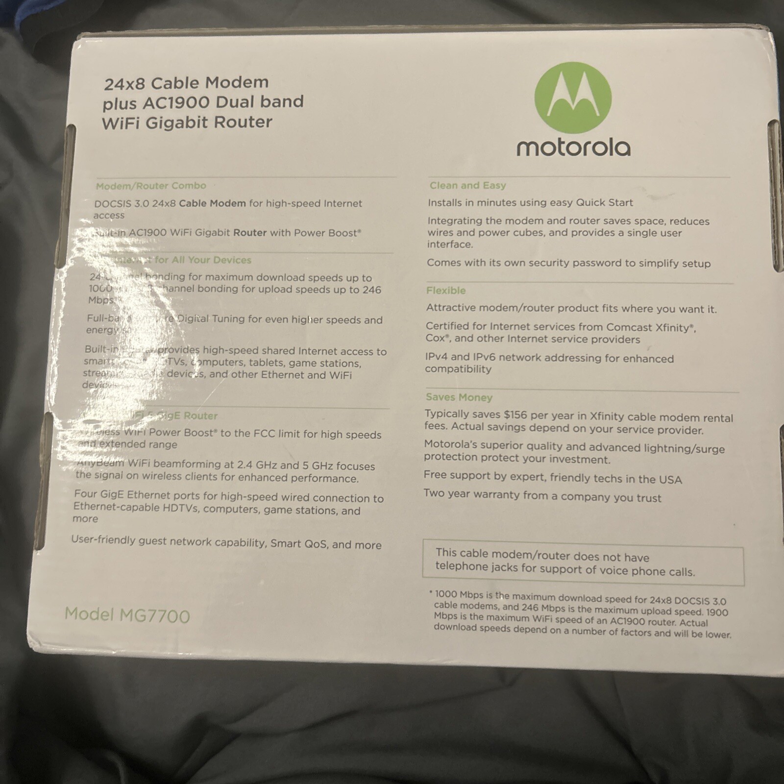 Motorola 24×8 Cable Modern “plus” AC1900 WiFi Router