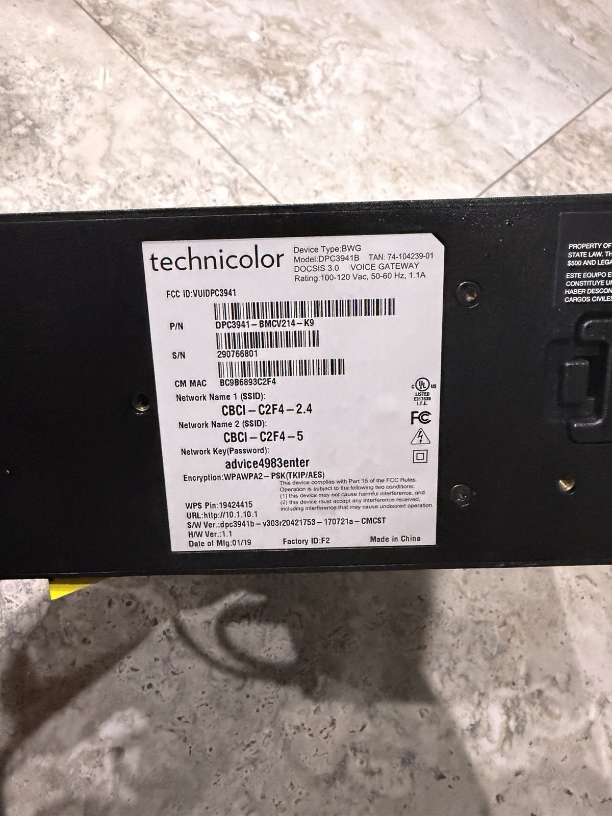 Technicolor DPC3941B Comcast Business WiFi Cable Modem Router Gateway DOCSIS
