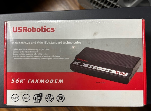 1 x US Robotics 56K Faxmodem Includes V92 & V90 ITU Standard Tech NEW SEALED