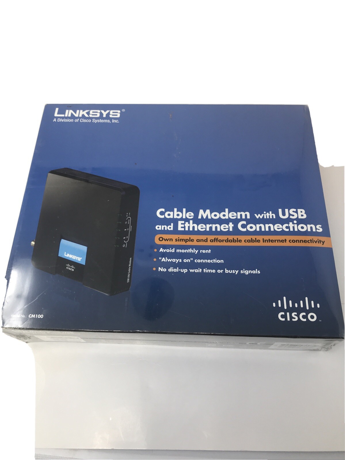 Linksys CM100 100 Mbps Cable Modem W USB And Ethernet Connections Sealed