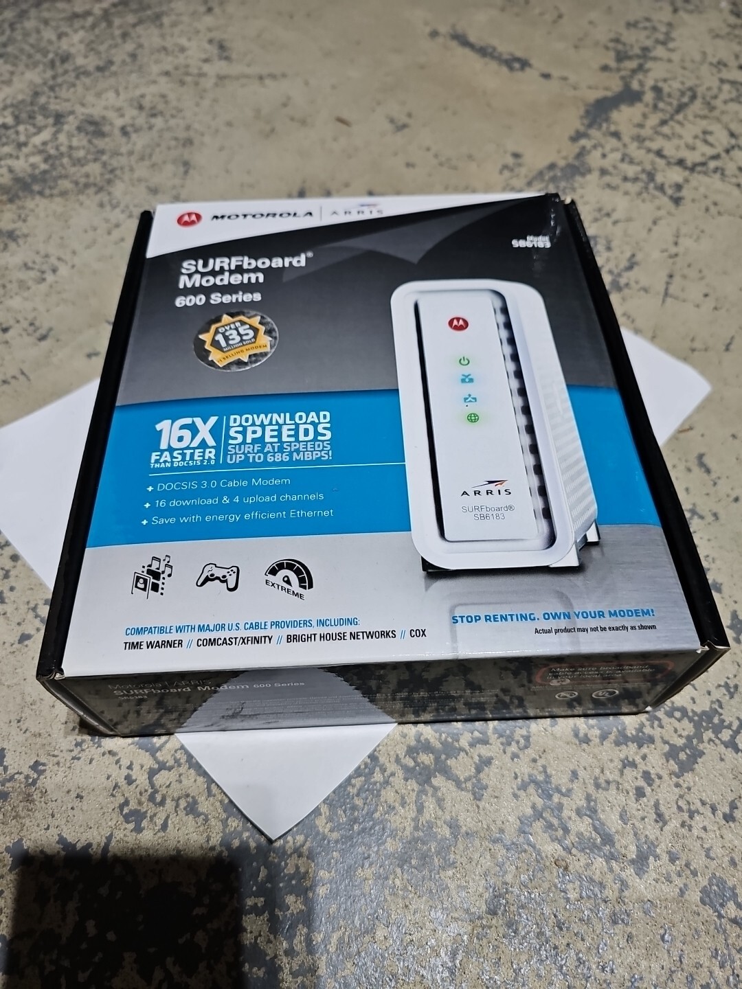 ARRIS SB6183 SURFboard DOCSIS 3.0 Cable Modem, 686Mbps, IPv4 & IPv6 Support, WHT