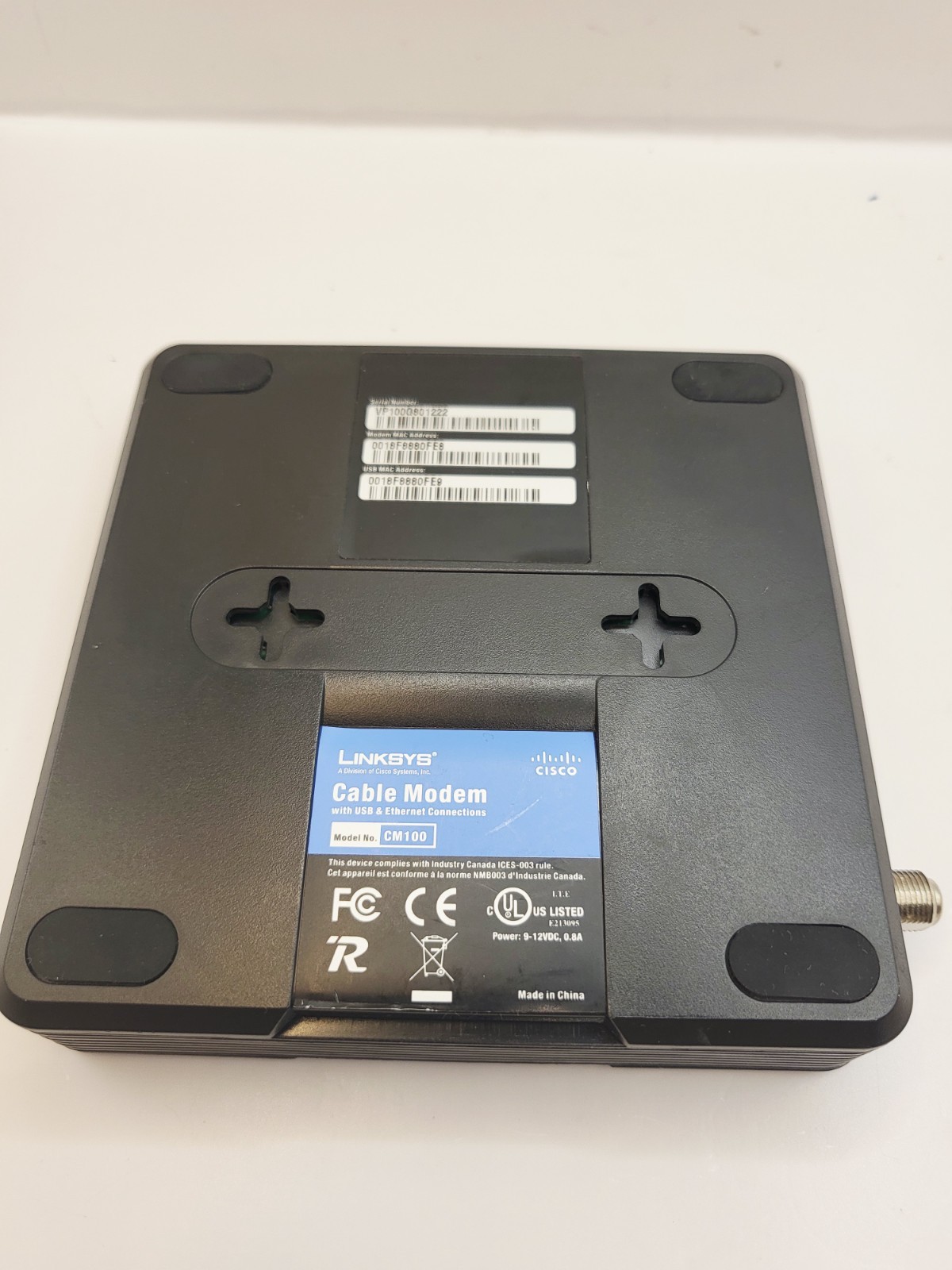 Linksys CM100 Cable Modem USB & Ethernet 100 Mbps – Tested – No Power Supply