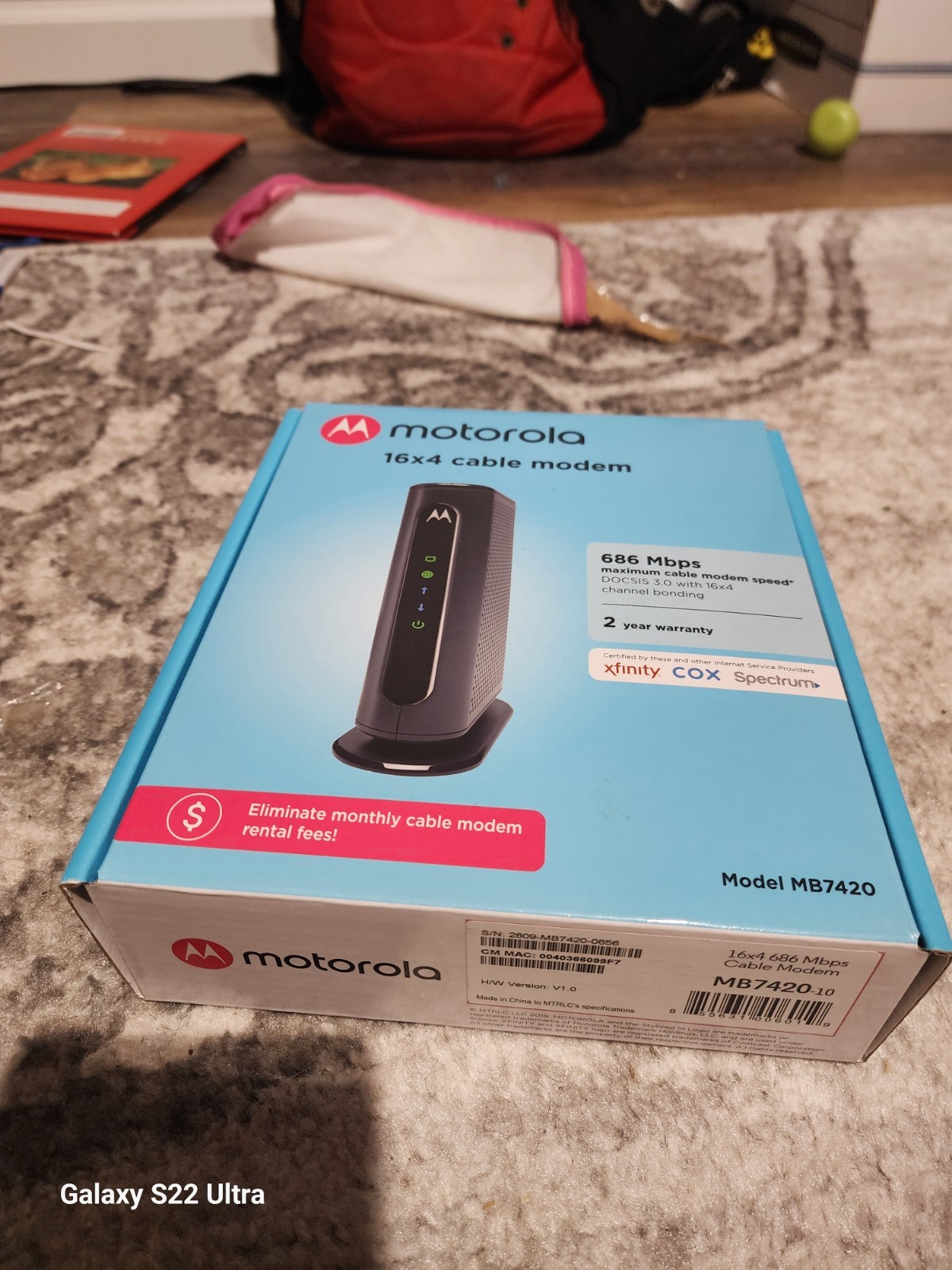Motorola MB742010 686mbps DOCSIS 3.0 Cable Modem Phone Xfinity Cox Spectrum