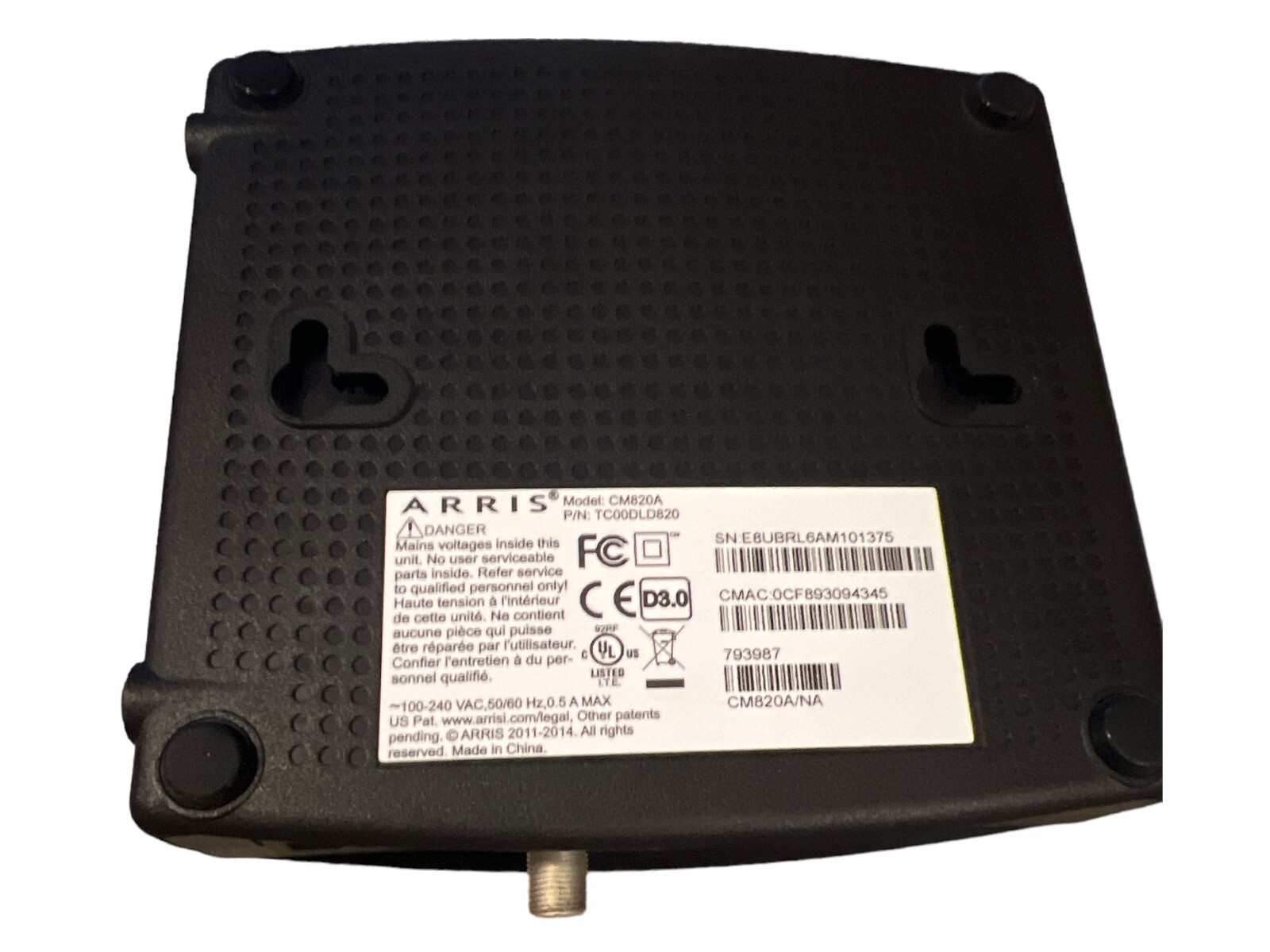 Arris CM820A Touchstone Cable Modem Docsis 3.0 Open Box Powers On