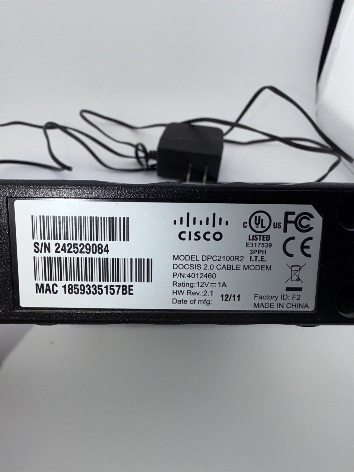 Cisco DPC2100 Cable Internet Modem w/ Power Cord Tested