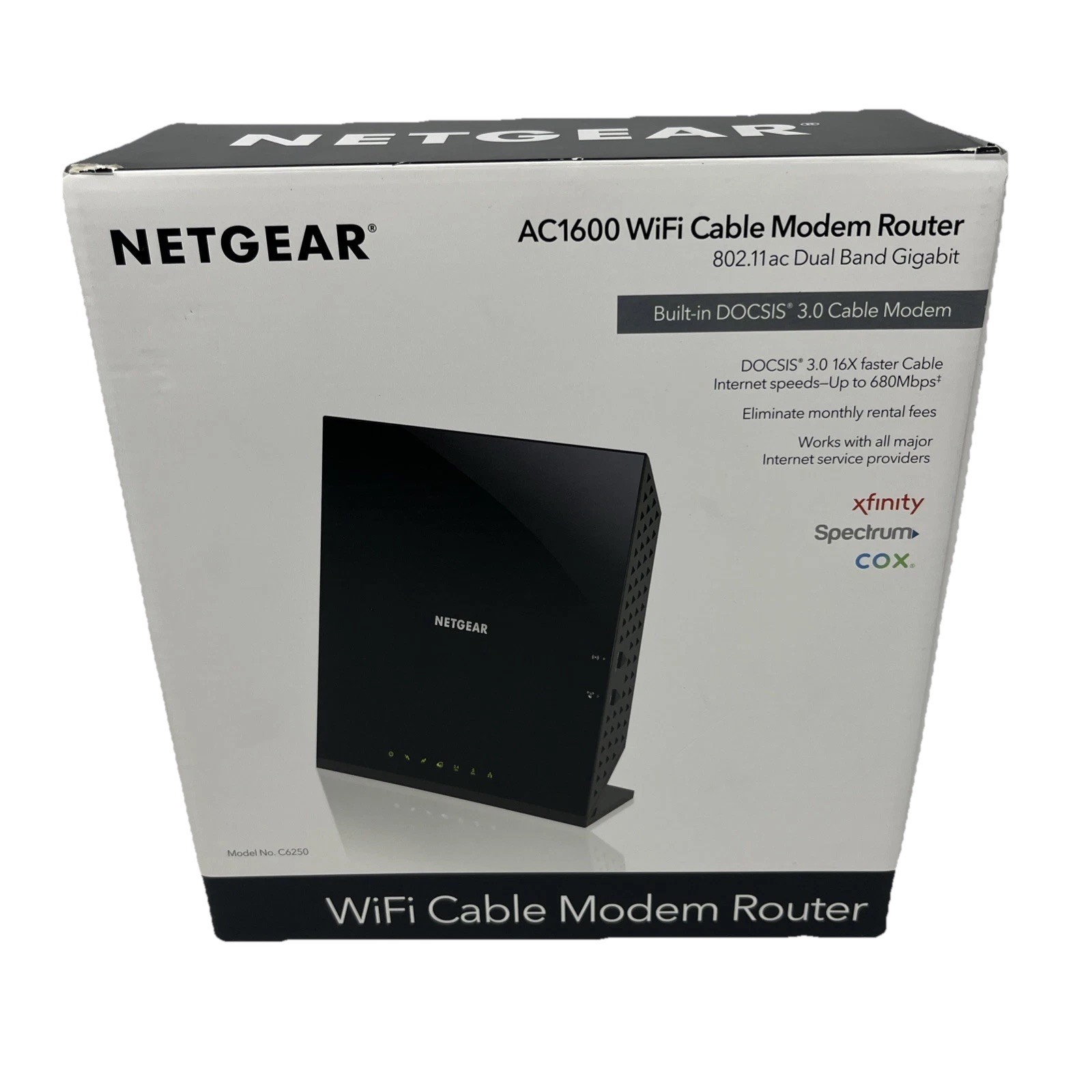 NETGEAR AC1600 Wifi Cable Modem Router C6250 – Black