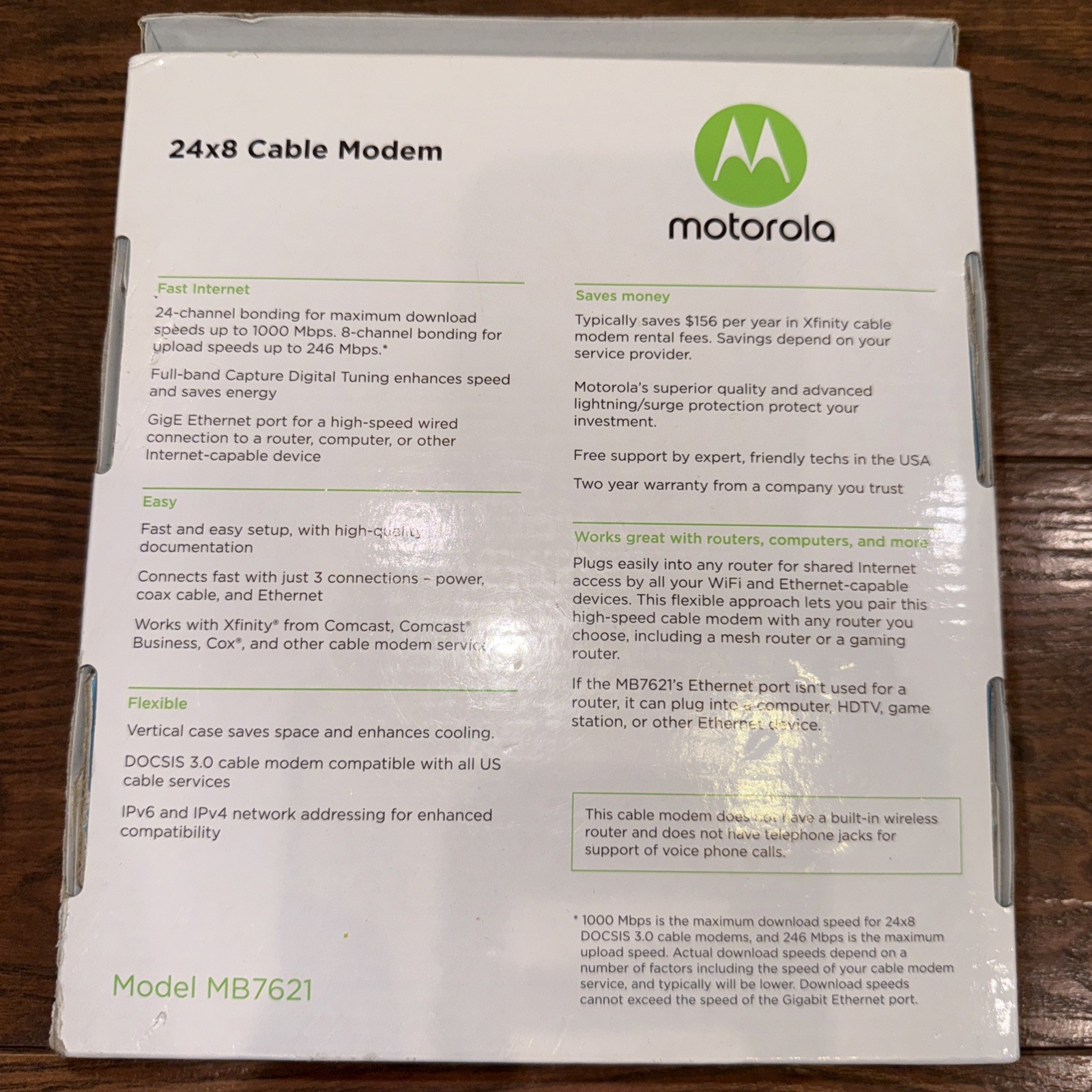 Motorola MB7621 24×8 DOCSIS 3.0 Cable Modem w/ Power Brick Ethernet Xfinity Cox