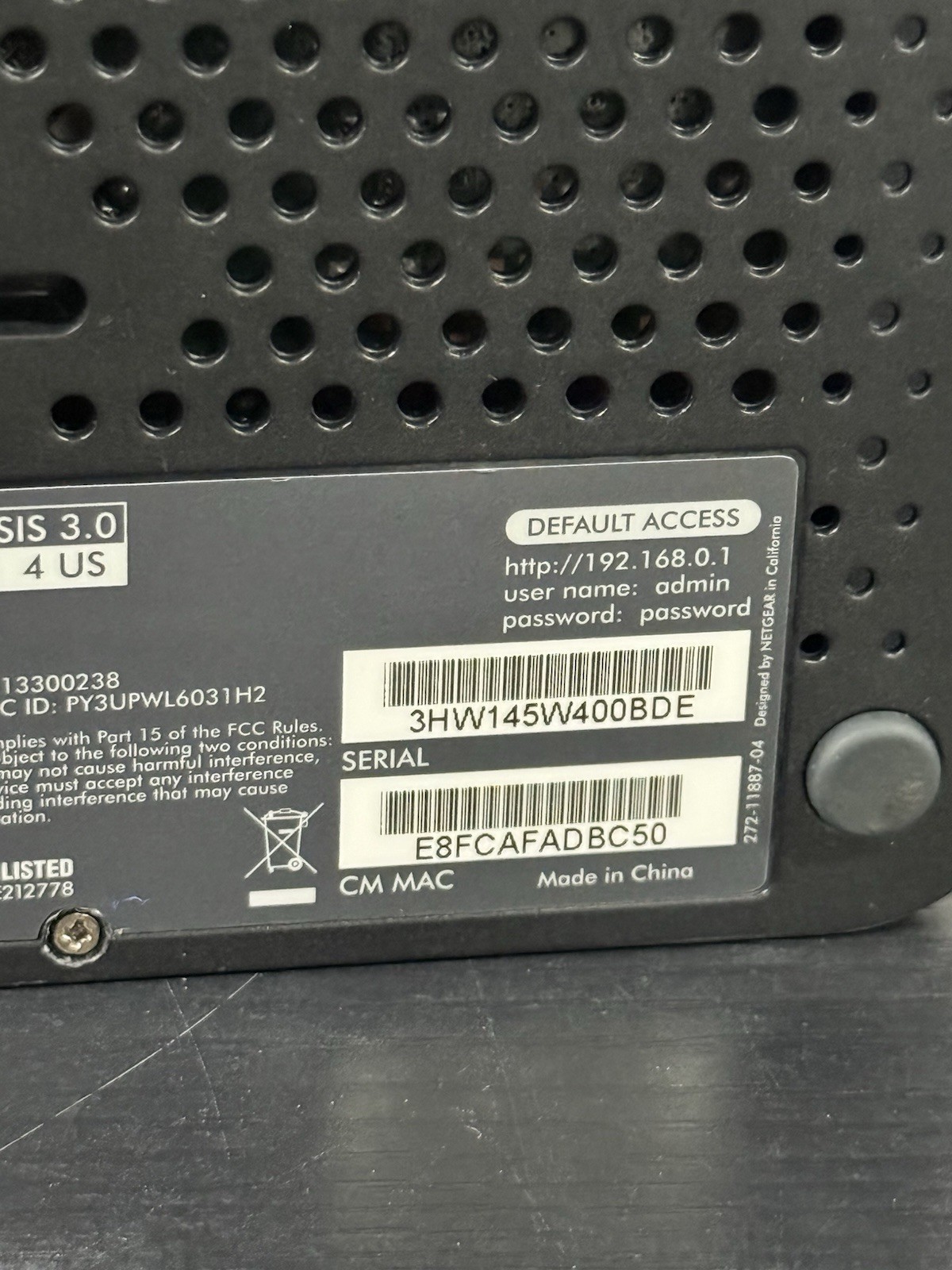 Netgear CG3000D Docsis 3.0 Cable Modem Wireless Wifi Router Gateway no adapter