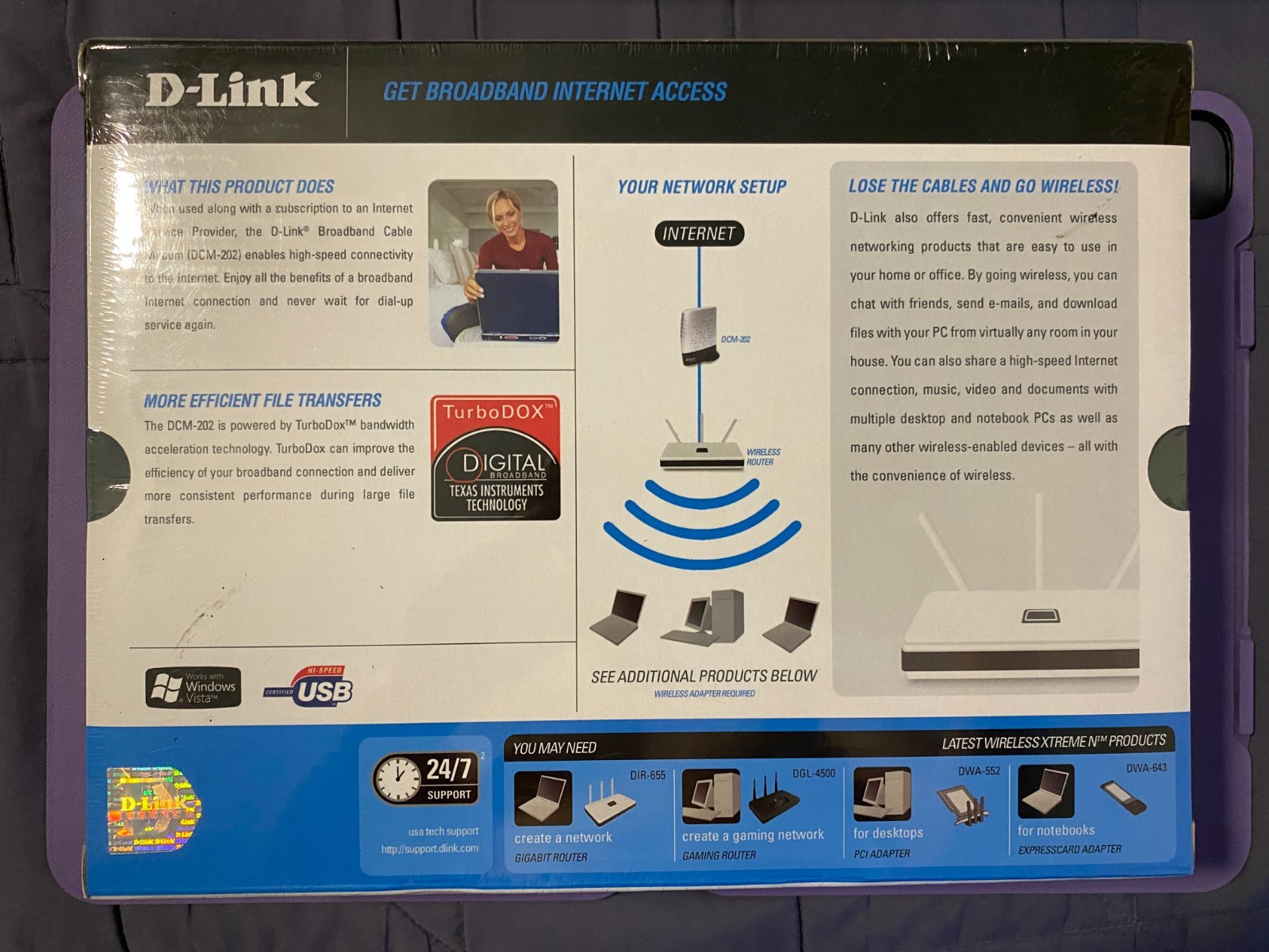 D-Link DCM-202 DOCSIS 2.0 USB/Ethernet Cable Modem, Brand New Sealed !