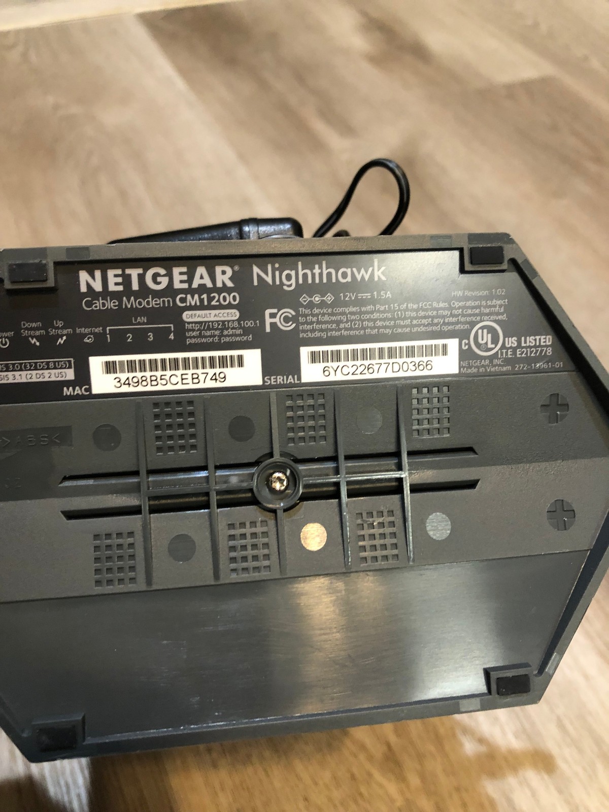 NETGEAR Nighthawk CM1200-100NAS DOCSIS 3.1 Cable Modem NOT FOR COX