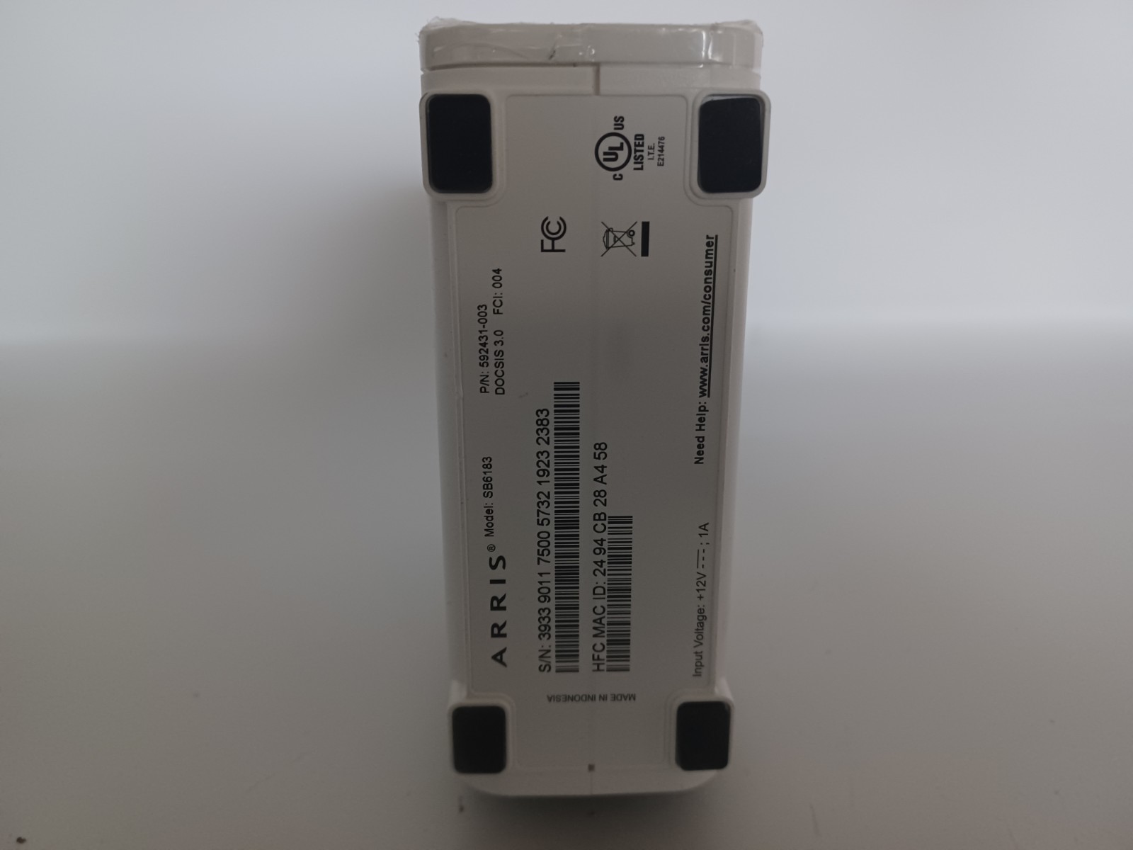 ARRIS SURFboard SB6183 DOCSIS 3.0 Cable Modem White No Power Cable