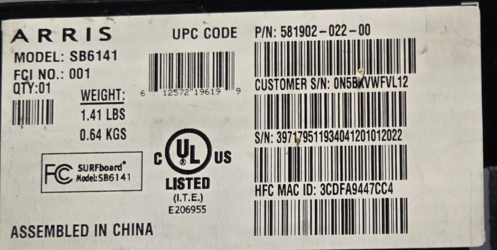 ARRIS SURFboard SB6141 Docsis 3.0 Cable Modem New Open Box