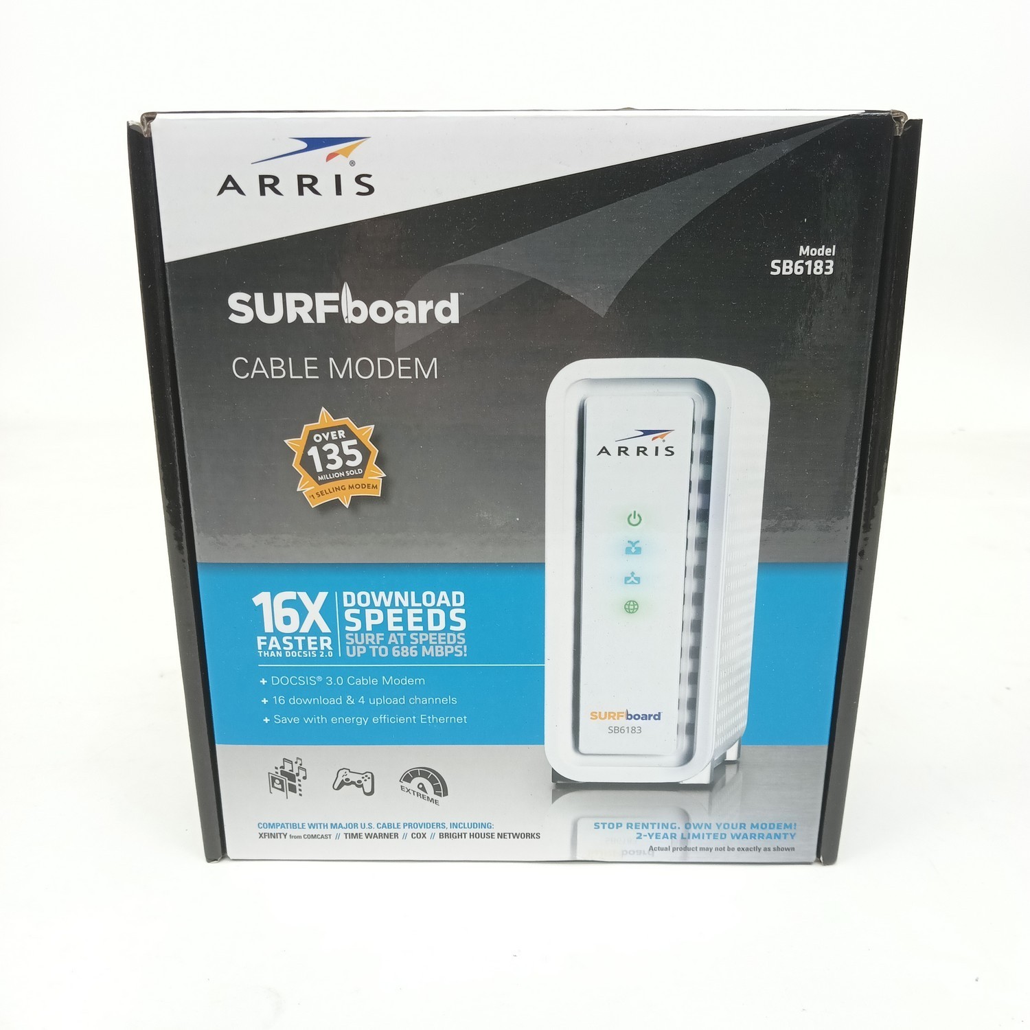 ARRIS SB6183 686 Mbps 16×4 Channels Cable 3.0 Modem, White – Surfboard