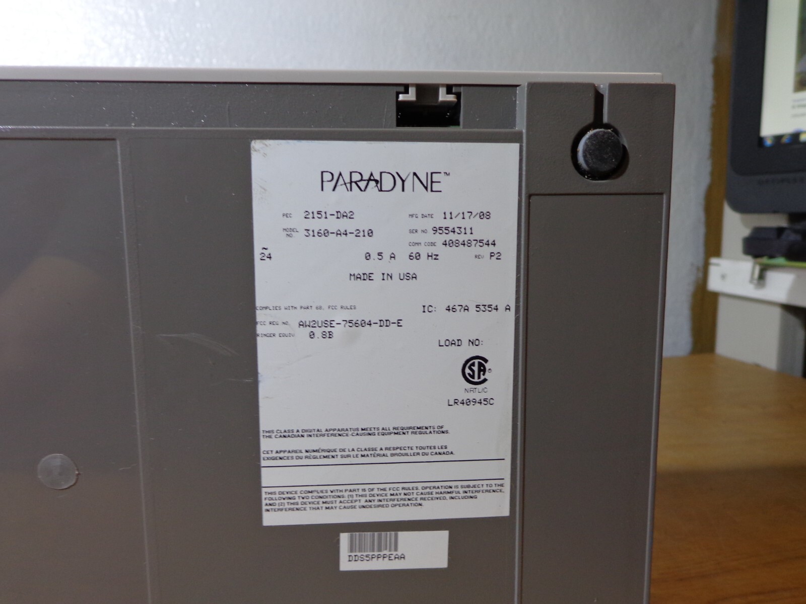 AT&T PARADYNE 3610-A4-210-0GB MODEM 2151-DA2 Acculink t1 DSU/CSU(No AC Adapter)