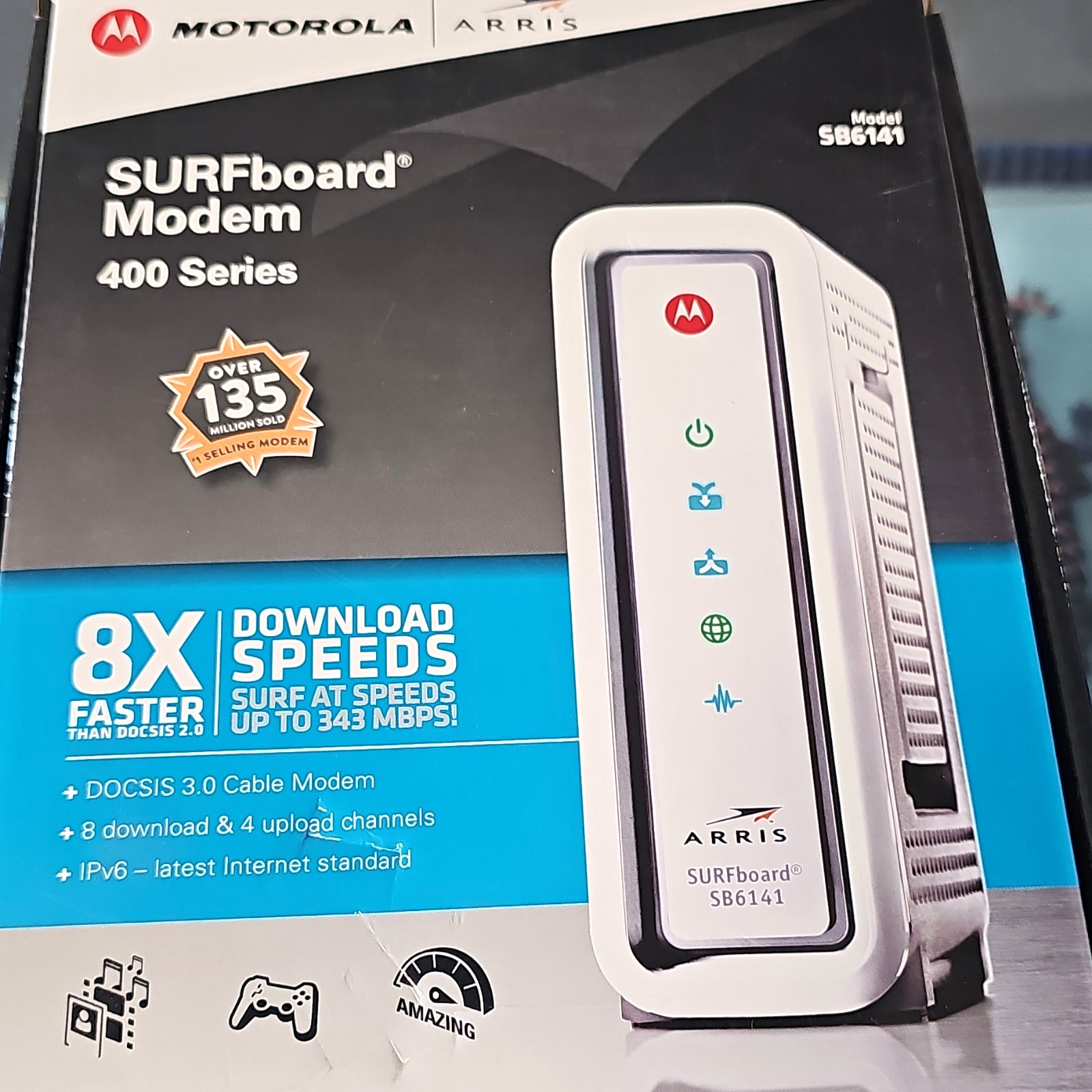 ARRIS SURFboard SB6141 DOCSIS 3.0 Cable Modem 343 Mbps IPv6 1x RJ-45