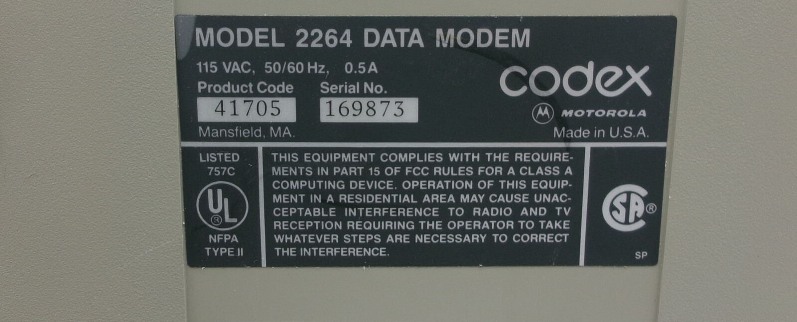 Motorola 2264 Codex Data External Desktop Modem with Attached Power Cable #THP8
