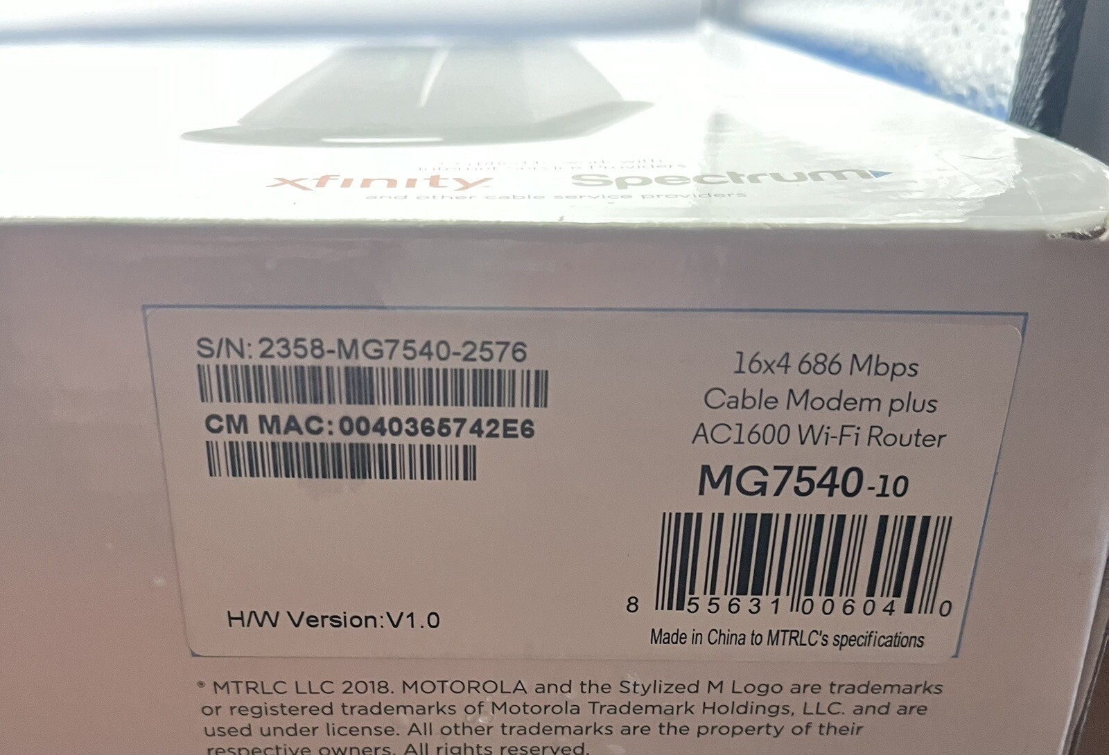 Motorola MG7540 DOCSIS 3.0 16×4 Dual Wifi Cable Modem Gateway🔥🔥