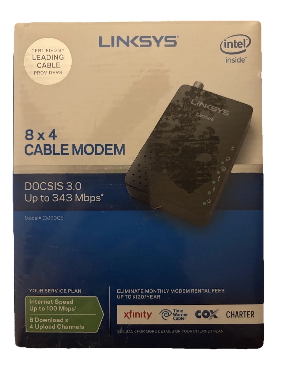 Linksys CM3008 DOCSIS 3.0 Up To 343 Mbps 8 x 4 Cable Modem New Factory Sealed