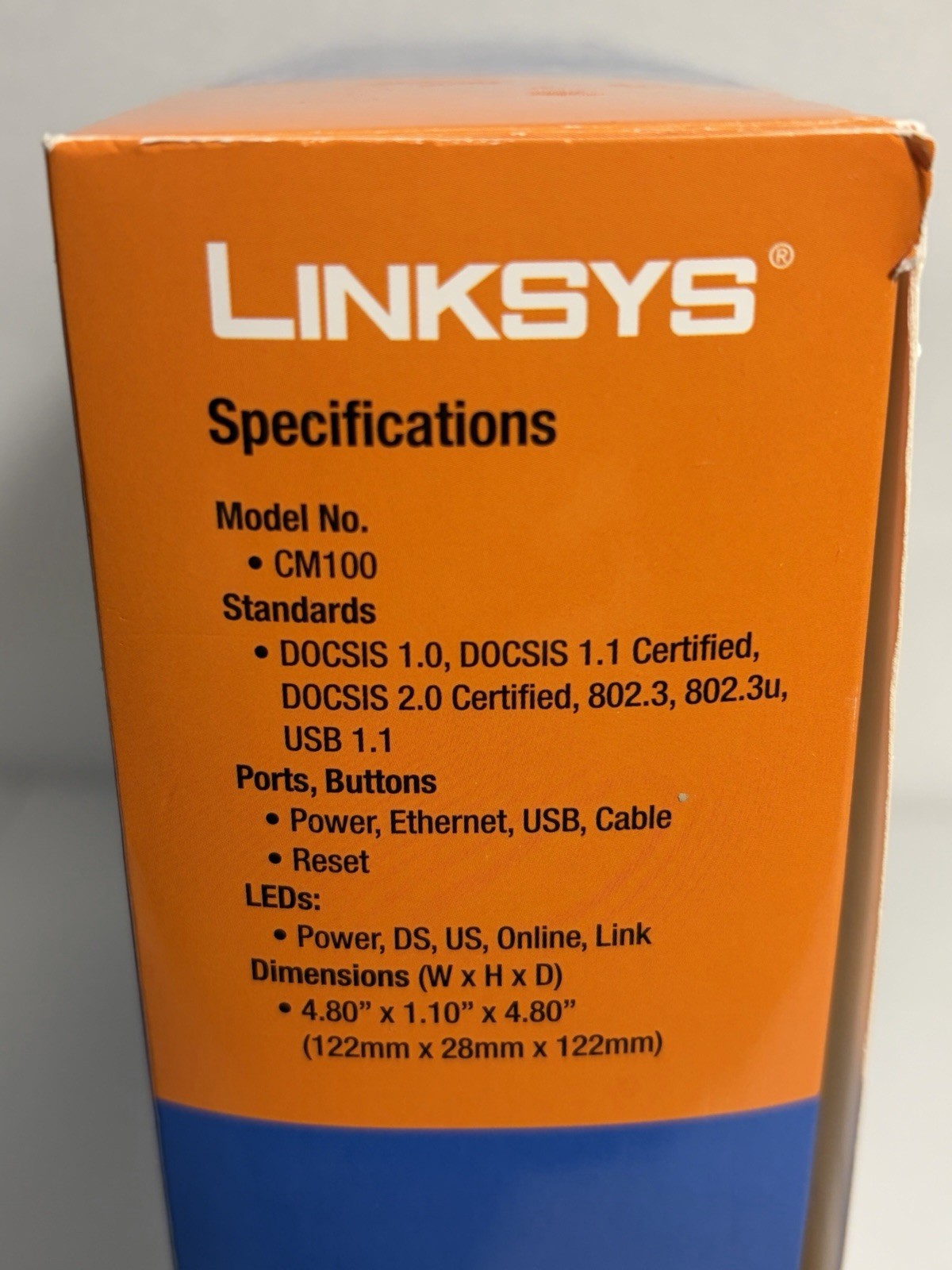 Cisco-Linksys Cable Modem with USB And Ethernet Connections Model #CM100