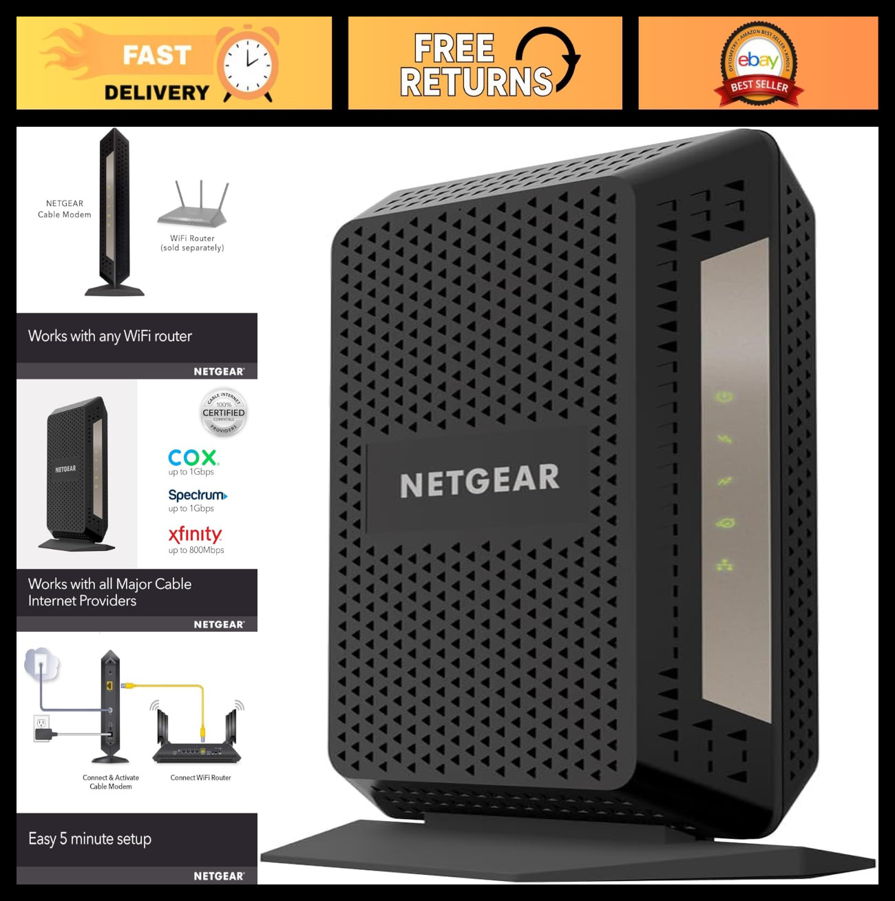 High-Speed DOCSIS 3.1 Gigabit Cable Modem (32×8) – Compatible with XFINITY, Cox