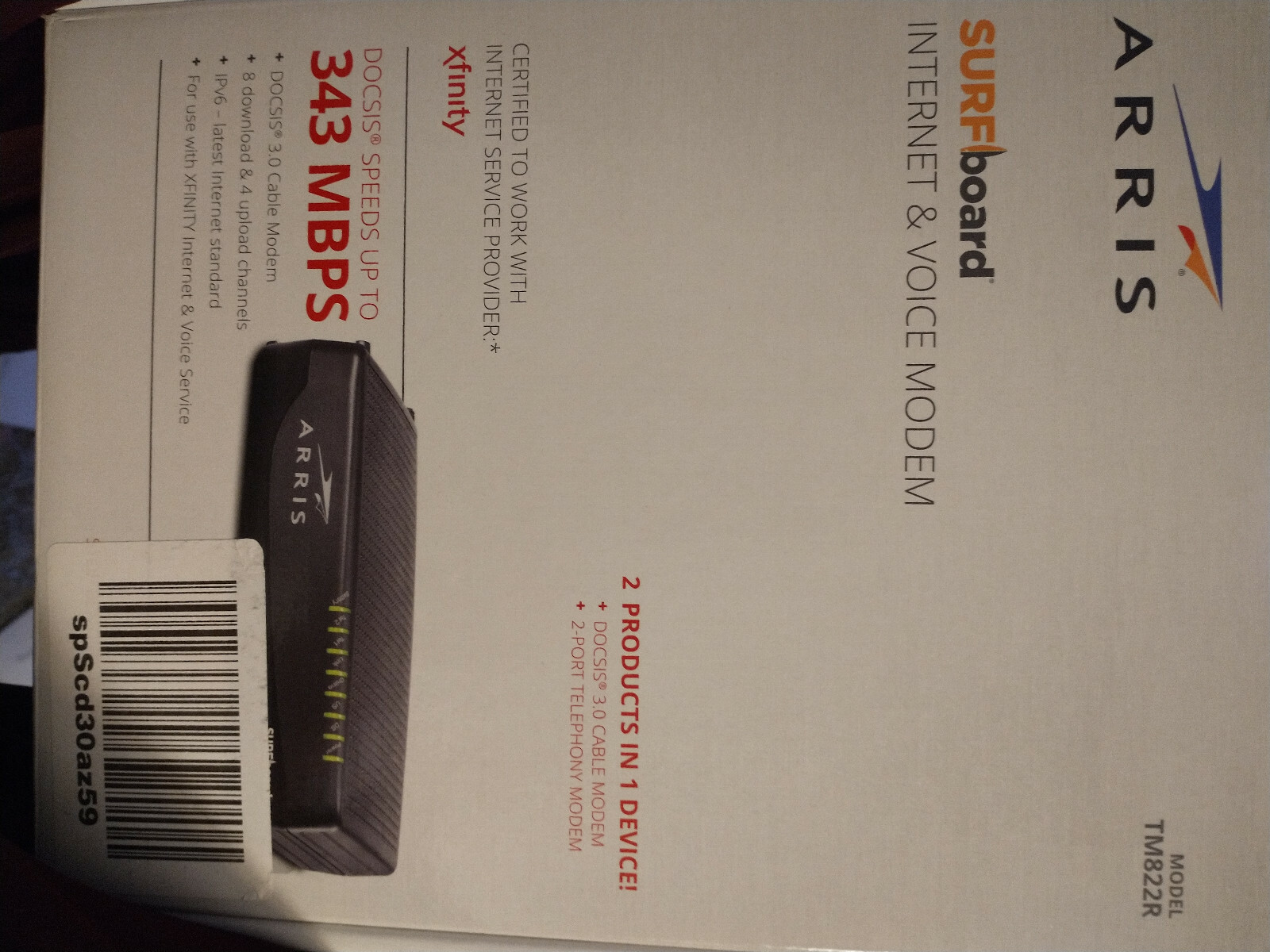 ARRIS TM822R Internet &amp Voice DOCSIS 3.0 Modem