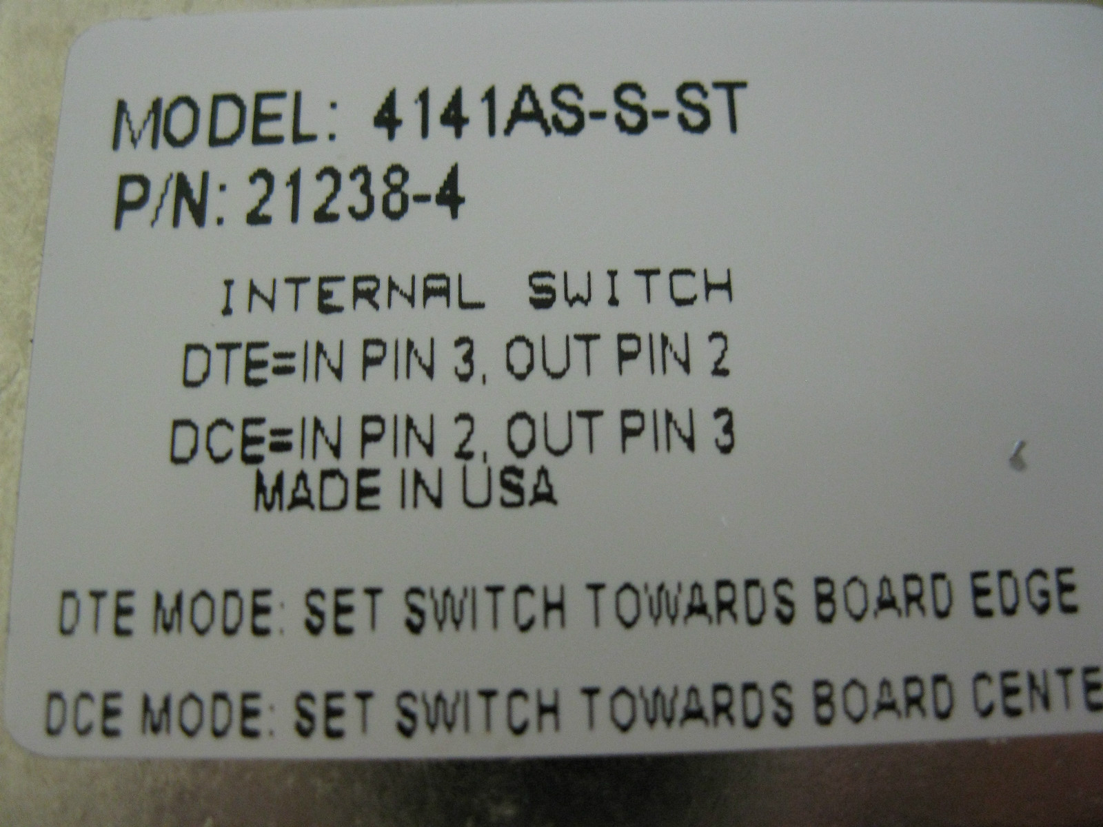 OPTELECOM 21238-4 FIBER OPTIC RS232C MODEM 4141AS-S-ST