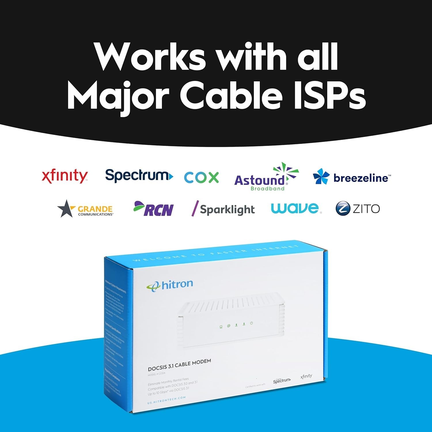 Hitron CODA DOCSIS 3.1 Cable Modem 1 Gbps ALL MAJOR CARRIERS