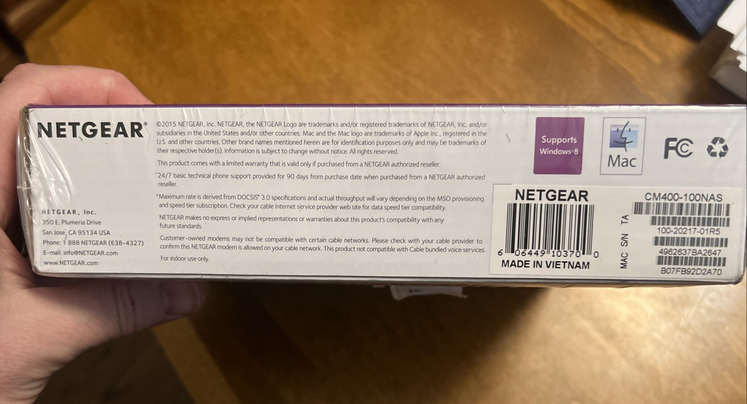 Netgear DOCSIS 30 (CM400-100NAS) 340 Mbps High Speed Cable Modem NEW