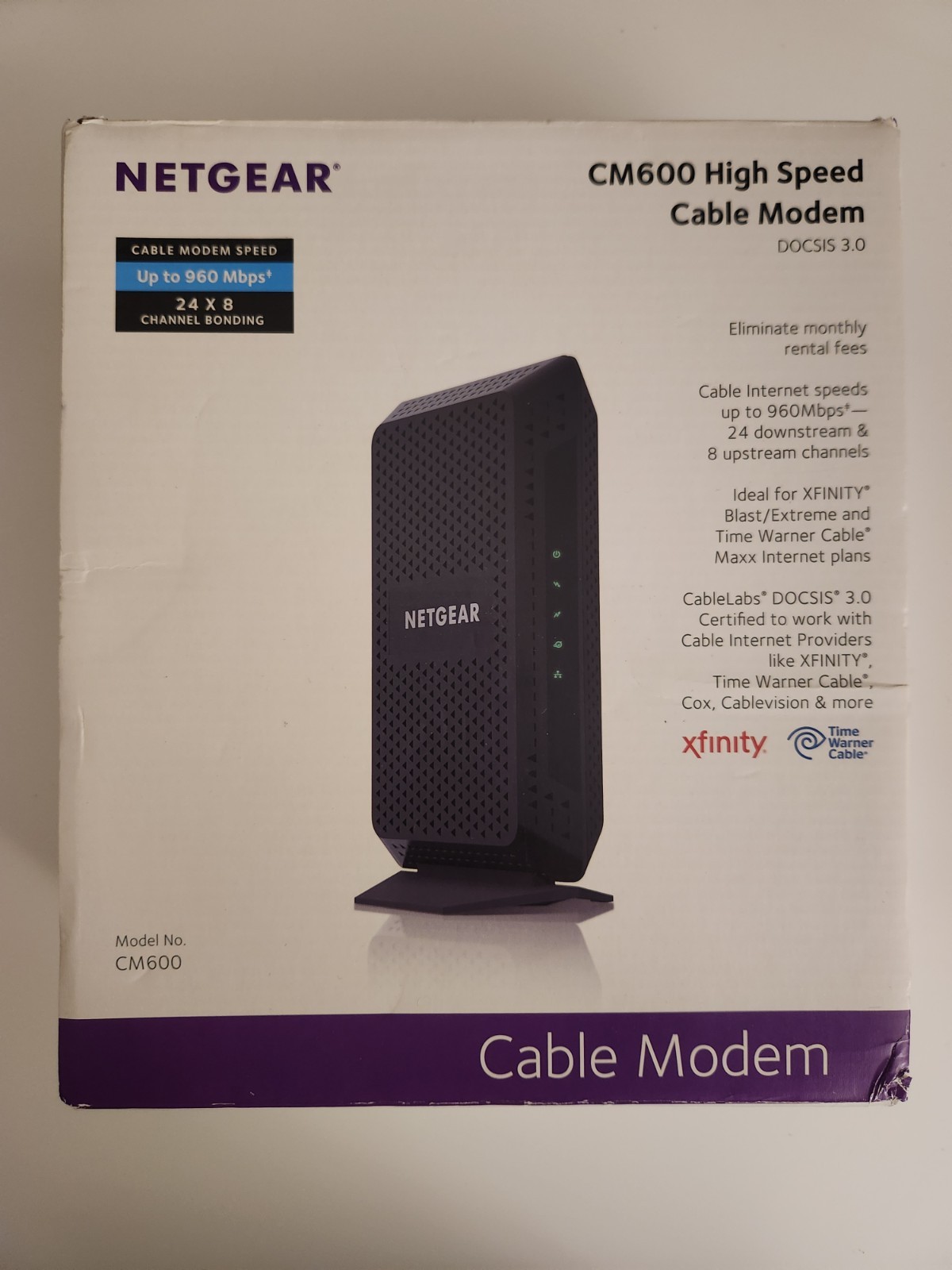 NETGEAR CM600 Cable Modem DOCSIS 3.0 960 Mbps Black High Speed